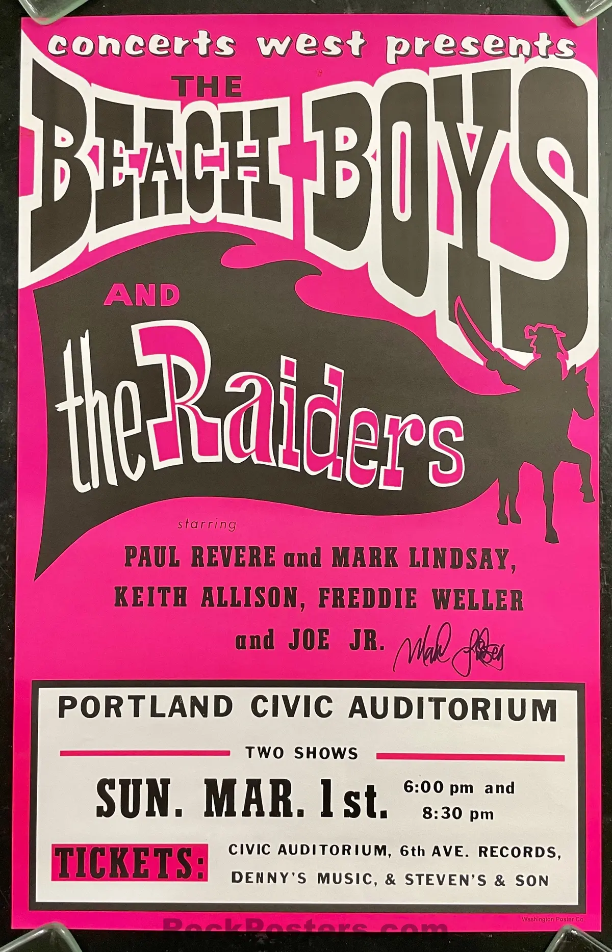 Auction - Beach Boys - The Raiders - Mark Lindsay Signed - 1970 Boxing Style Poster - Near Mint 1