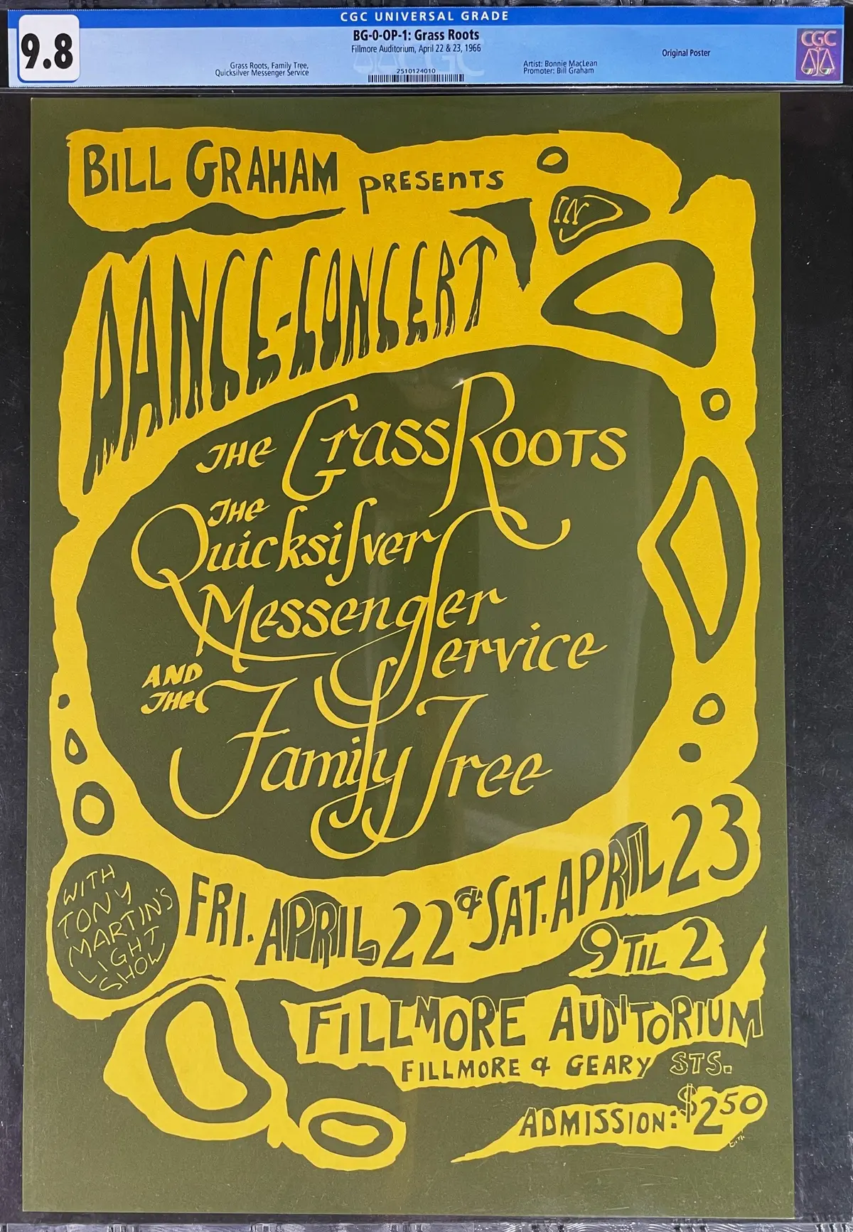 Auction - Bg-0-Op-1 - Quicksilver Grass Roots - 1966 Poster - Fillmore Auditorium - Cgc Graded 9.8 1