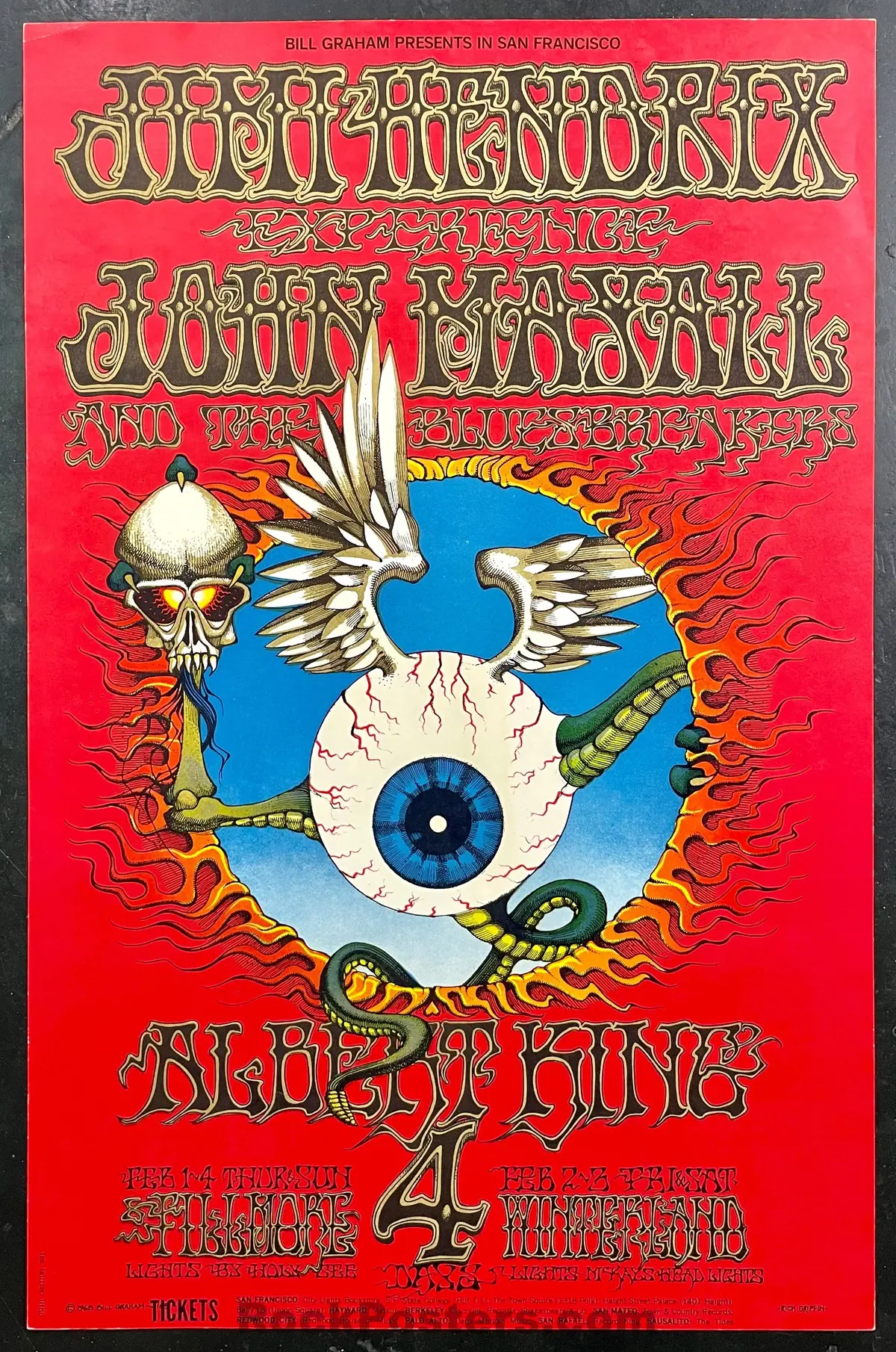 Auction - Bg-105 - Jimi Hendrix Experience - Rick Griffin - 1St Print 1968 Poster -  Fillmore Auditorium - Excellent 1