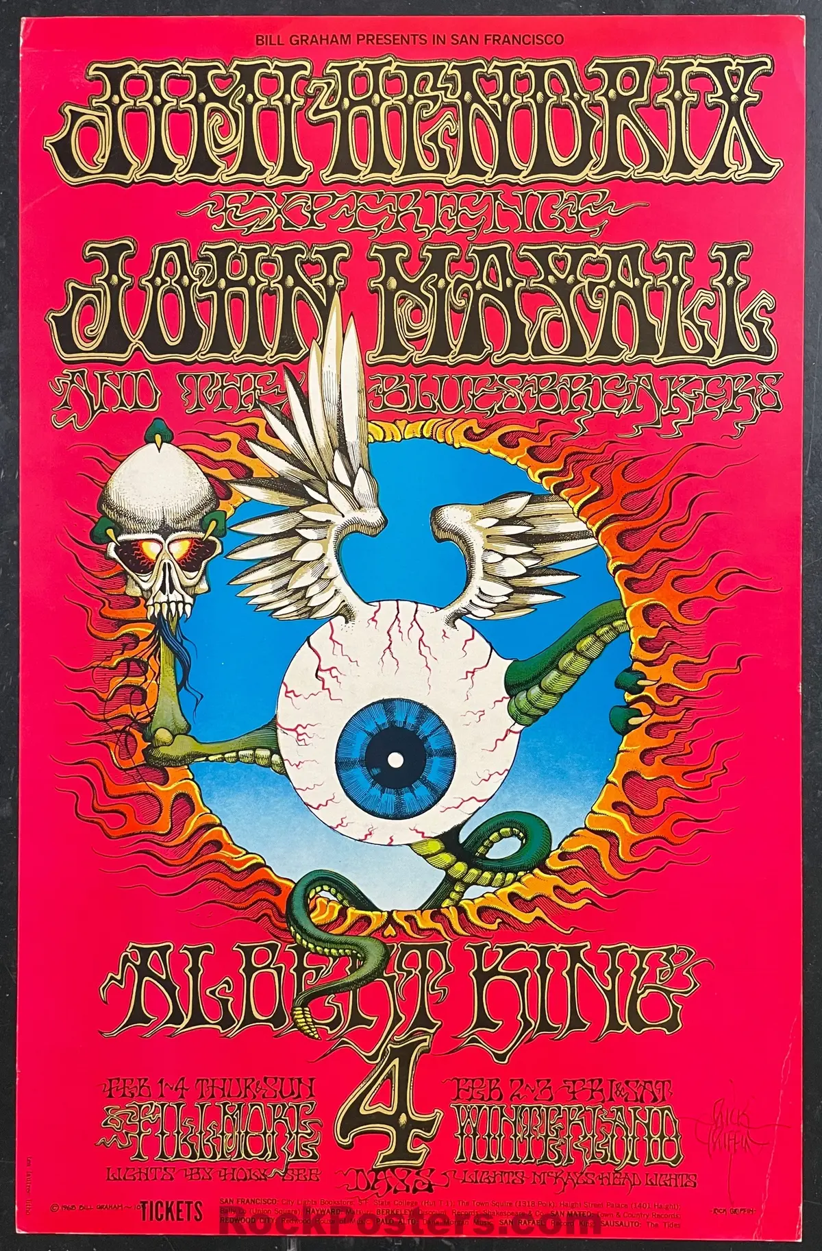 Auction - Bg-105-Rp-2 - Jimi Hendrix - "Flying Eyeball" - Rick Griffin Signed -  Fillmore/Winterland - Excellent 1