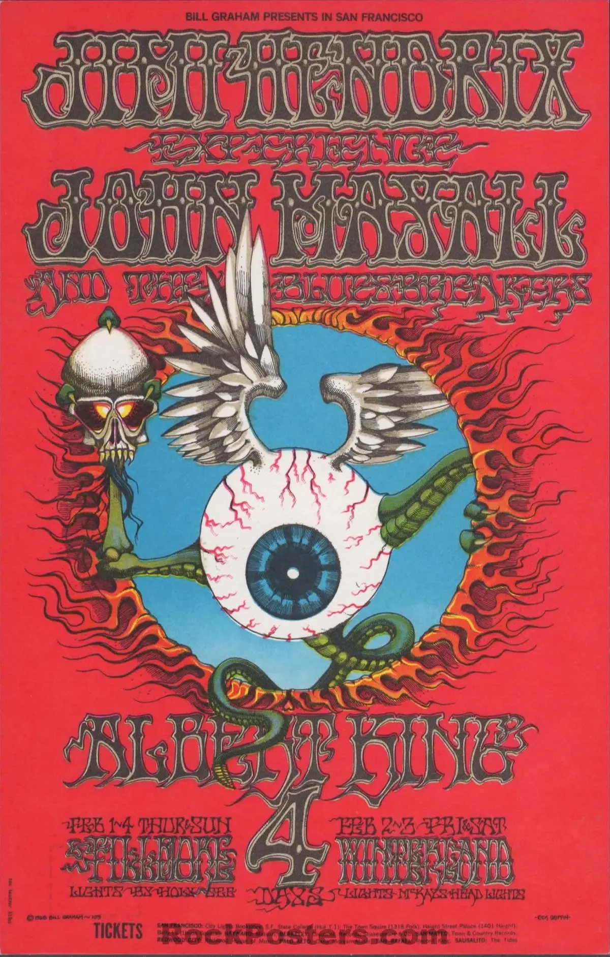 Auction - Bg-105 - Jimi Hendrix - Rick Griffin - Flying Eyeball - 1968 Postcard - Fillmore Auditorium - Near Mint 1