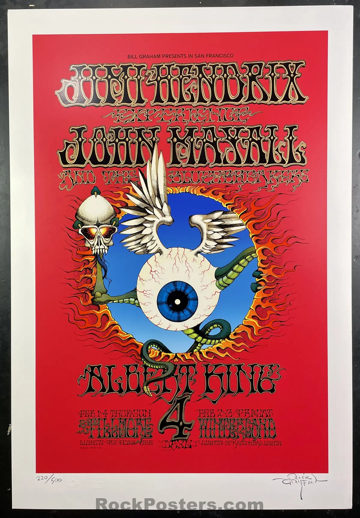 Auction - Bg-105 - Jimi Hendrix Experience - Flying Eyeball - Rick Griffin Signed/Numbered - Silkscreen - Edition Of 500 - Near Mint 1
