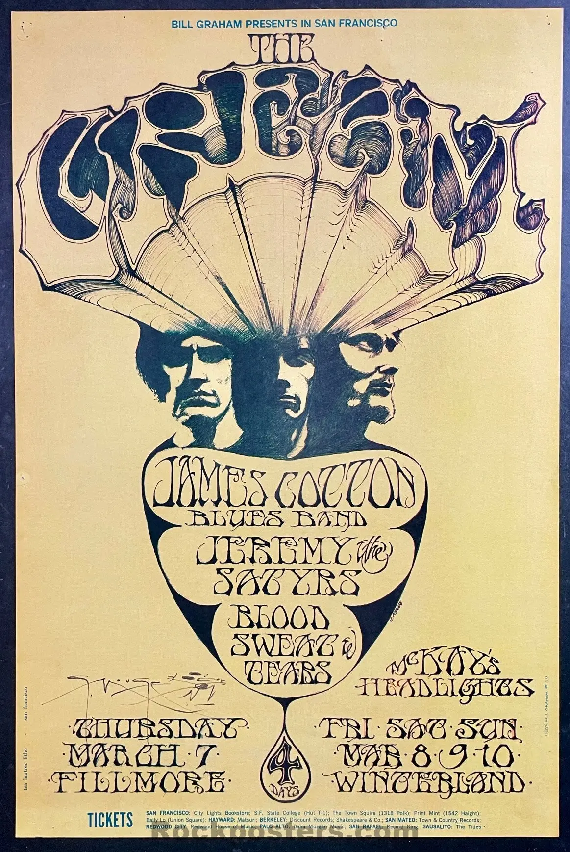 Auction - Bg-110 - Cream - Stanley Mouse Signed - 1968 Poster - Fillmore Auditorium - Very Good 1