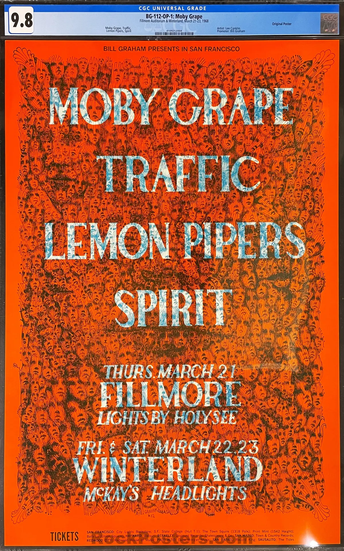 Auction - Bg-112 - Moby Grape - 1968 Poster - Fillmore Auditorium & Winterland - Cgc Graded 9.8 1