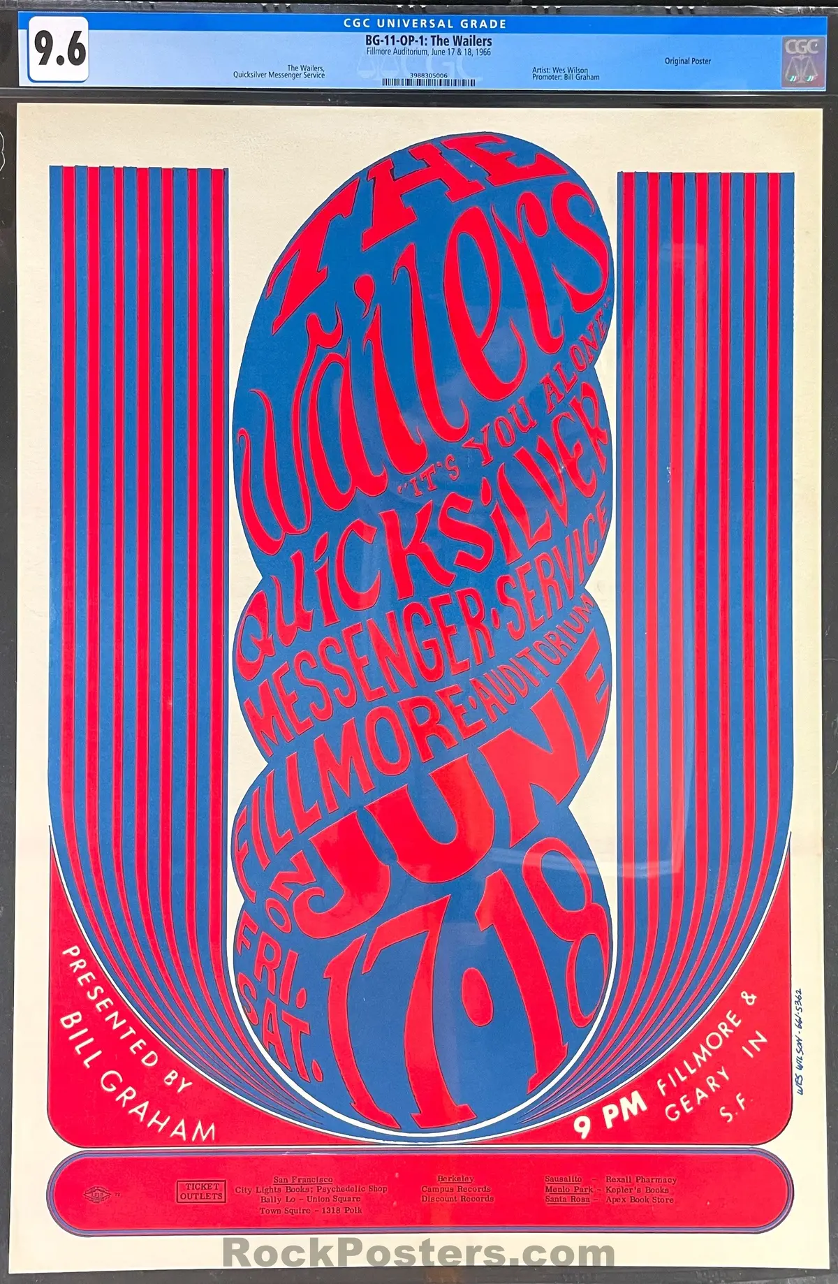 Auction - Bg-11 - Quicksilver/Wailers - Wes Wilson - 1966 Poster - Fillmore Auditorium - Cgc Graded 9.6 1
