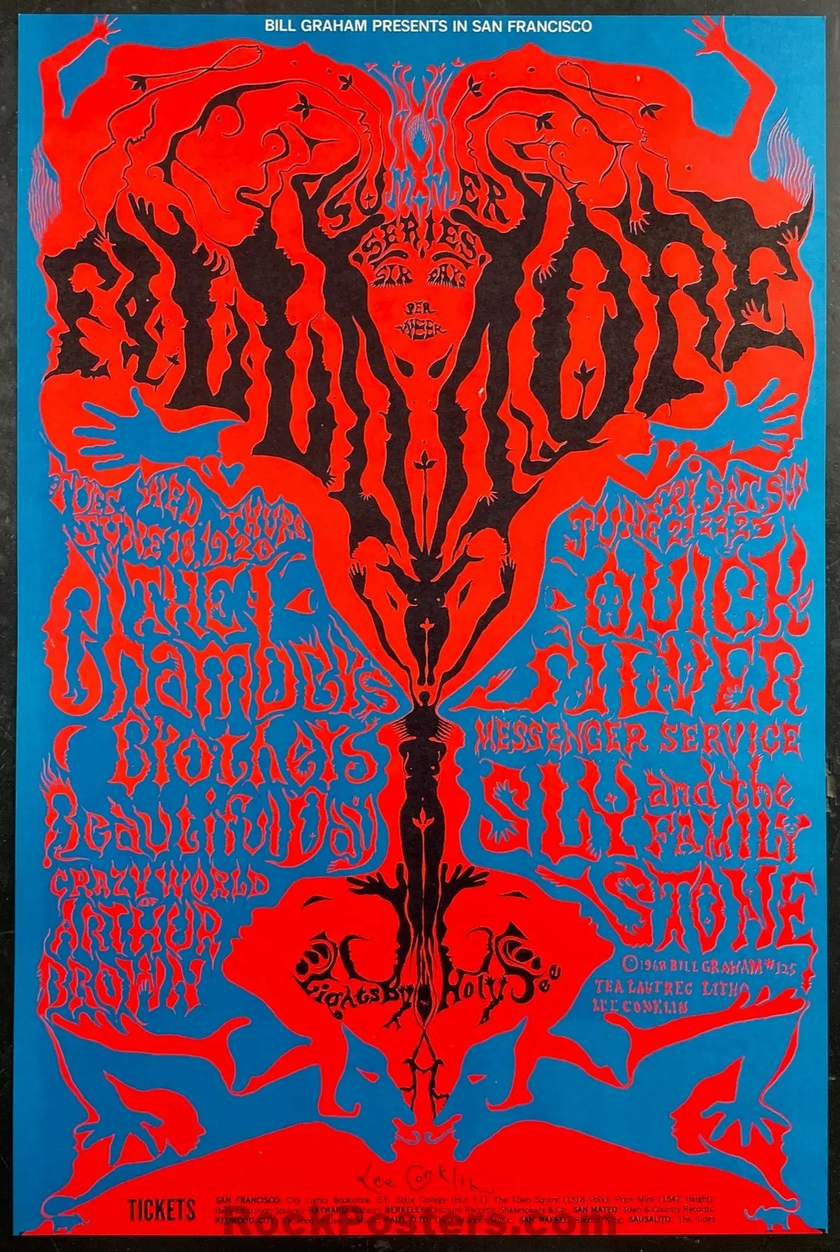 Auction - Bg 125 - Sly And The Family Stone - Lee Conklin Signed - Fillmore Auditorium - 1968 Poster - Near Mint 1