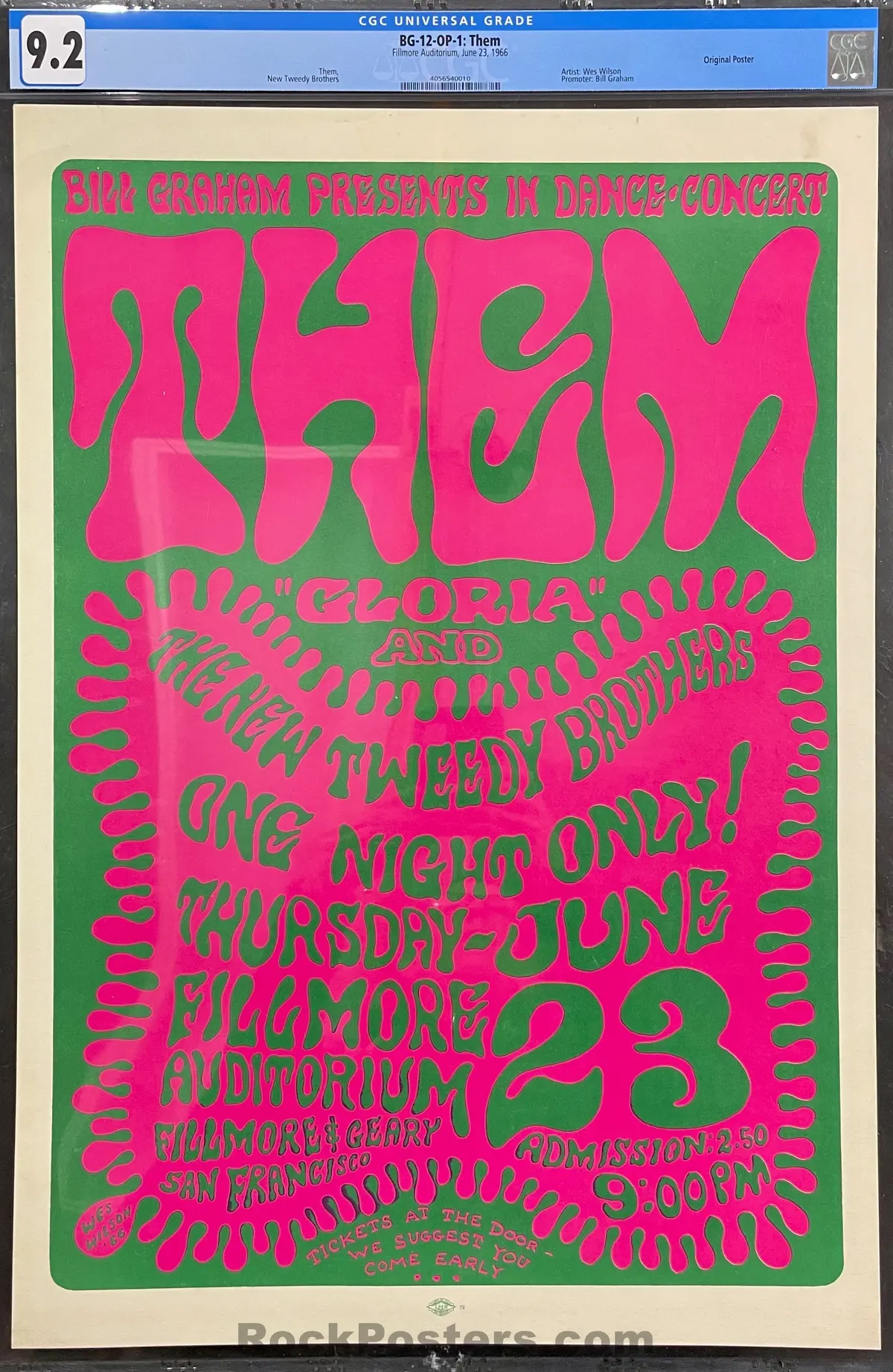 Auction - Bg-12 - Them Van Morrison - 1966 Poster - Fillmore Auditorium - Cgc Graded 9.2 1