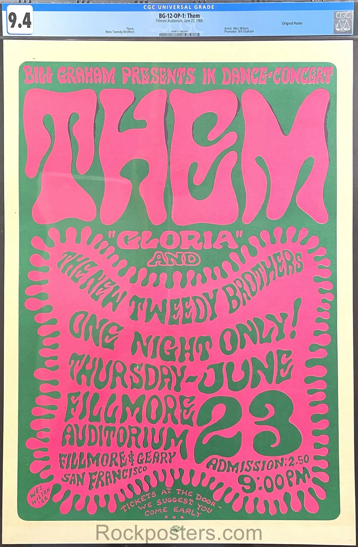 Auction - Bg-12 - Them Van Morrison - Wes Wilson - 1966 Poster - Fillmore Auditorium - Cgc Graded 9.4 1