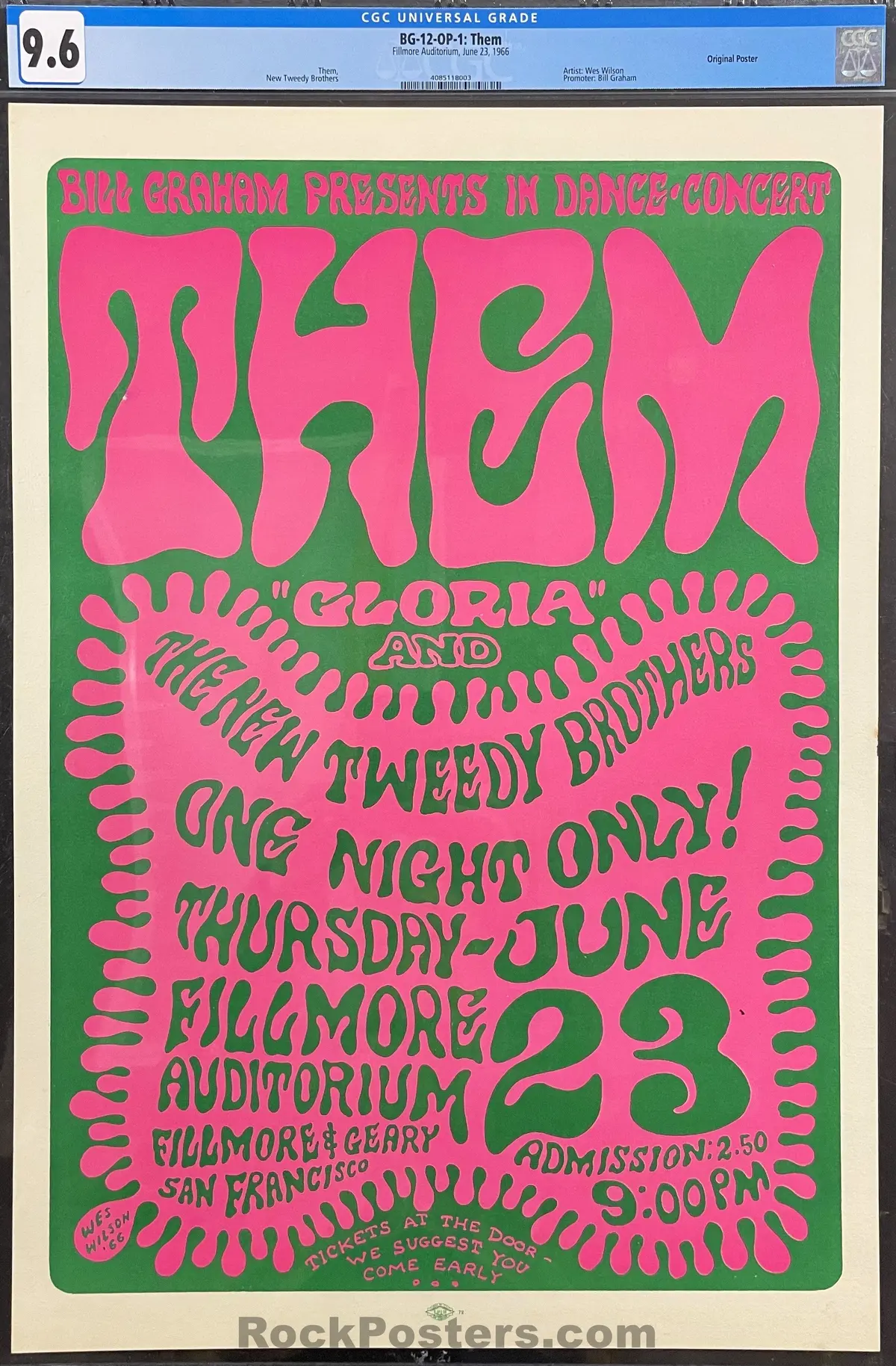 Auction -  Bg-12 - Them Van Morrison - Wes Wilson - 1966 Poster - Fillmore Auditorium - Cgc Graded 9.6 1