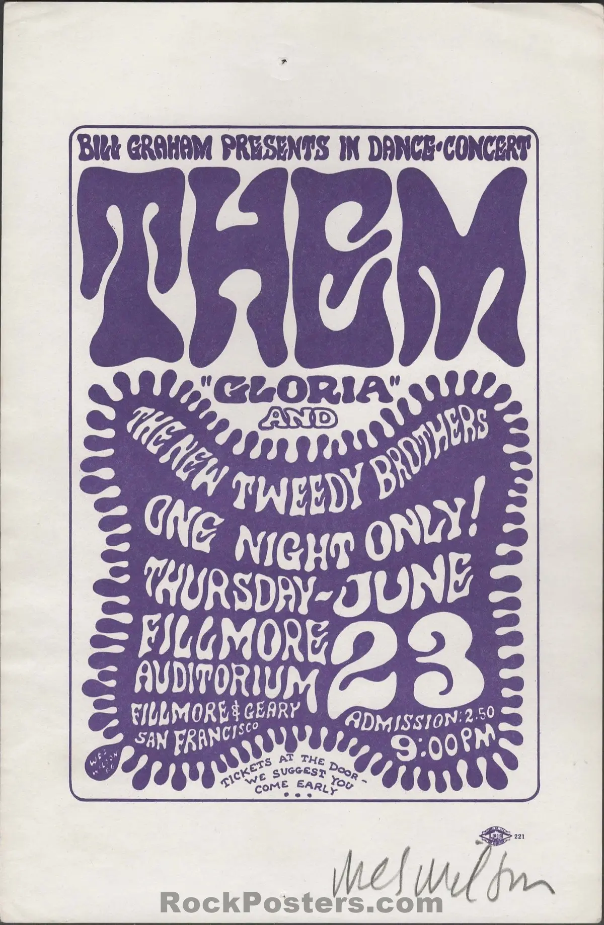 Auction - Bg-12 - Them/Van Morrison - Wes Wilson Signed - 1966 Handbill - Fillmore Auditorium - Excellent 1