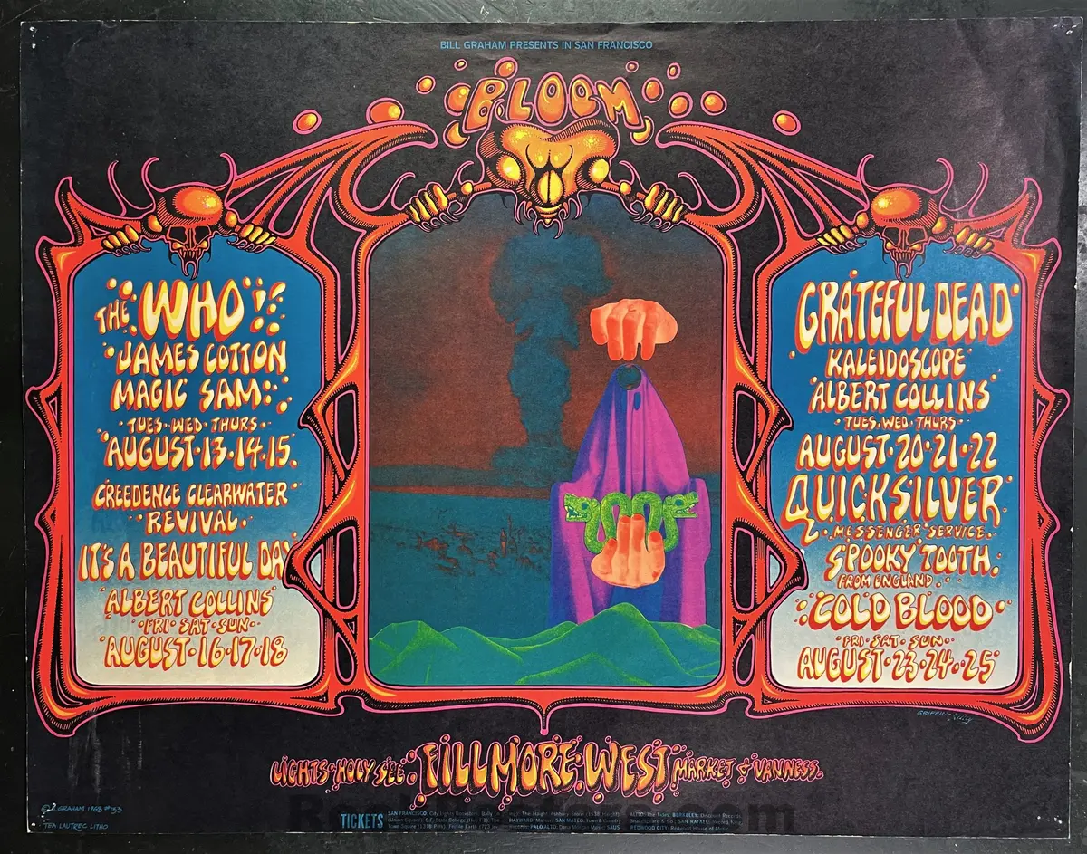 Auction - Bg-133 - The Who Grateful Dead - Griffin & Moscoso - 1968 Poster - Fillmore West - Excellent 1