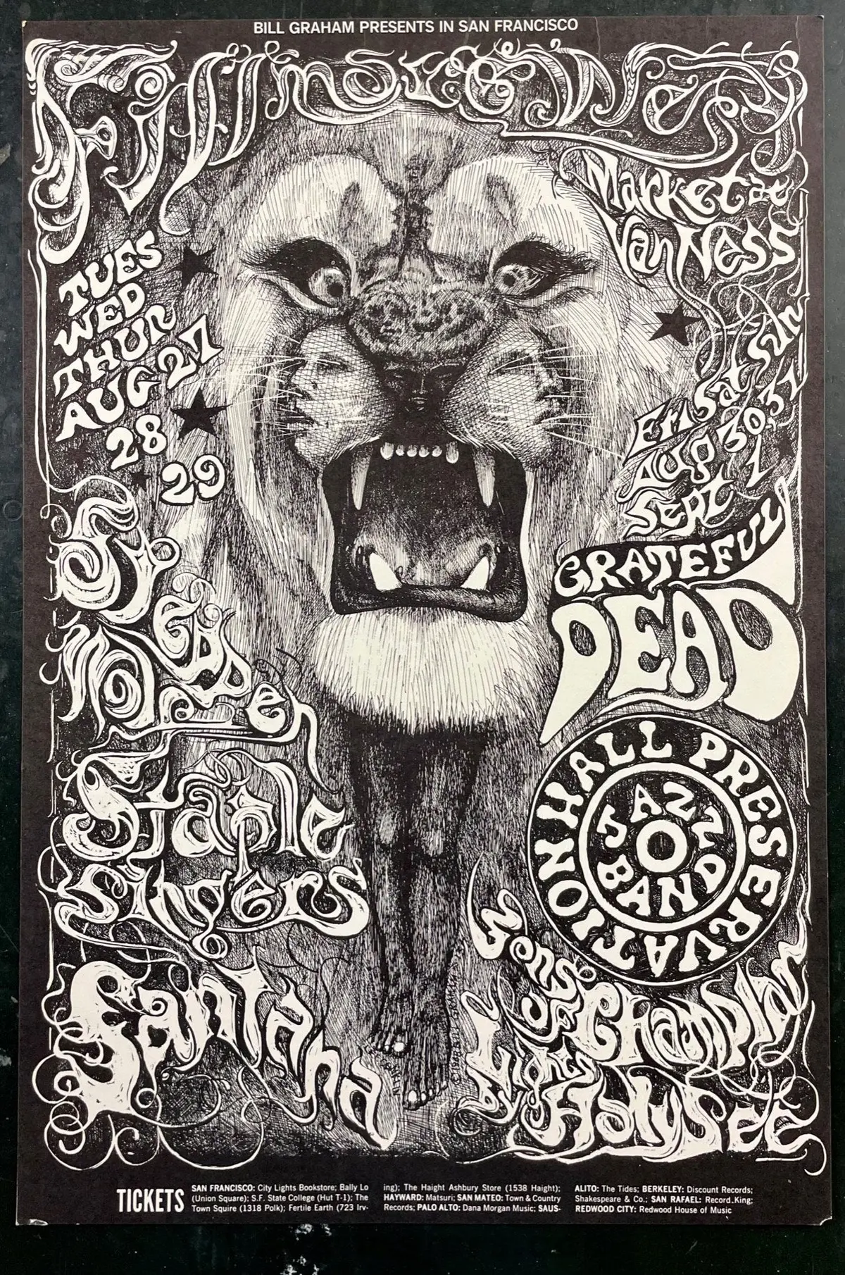 Auction - Bg-134 - Grateful Dead - Santana - Lee Conklin - 1968 Poster - Fillmore West - Excellent 1