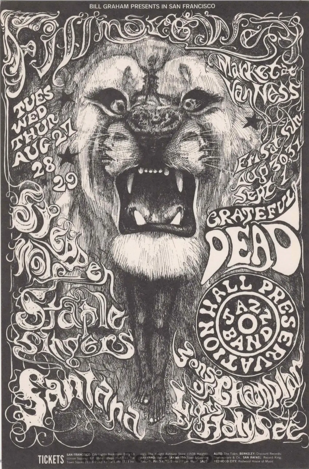 Auction - Bg-134 - Grateful Dead - Santana - Lee Conklin - 1968 Postcard - Fillmore West - Near Mint 1