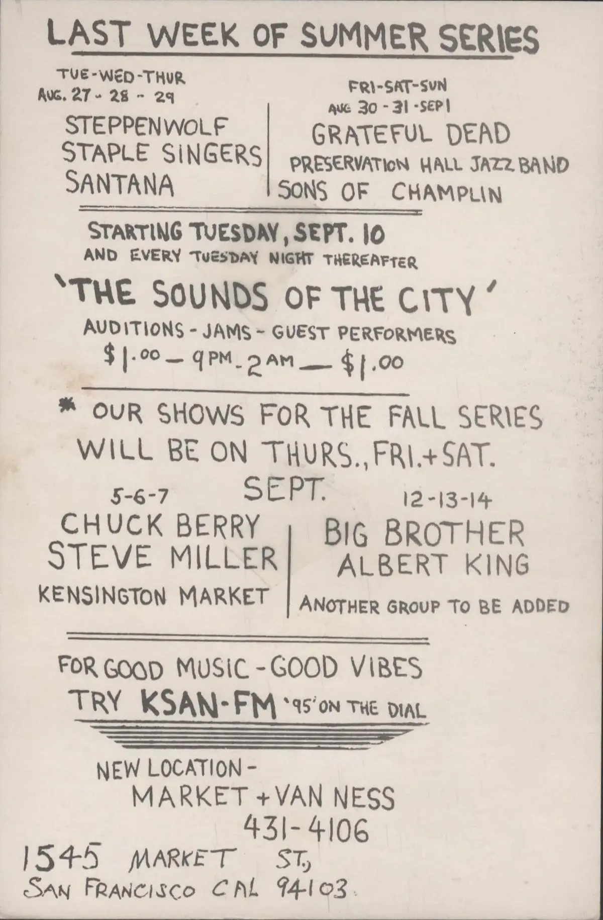 Auction - Bg-134 - Grateful Dead/Santana - Lee Conklin - Fillmore West - 1968 Postcard - Excellent 2