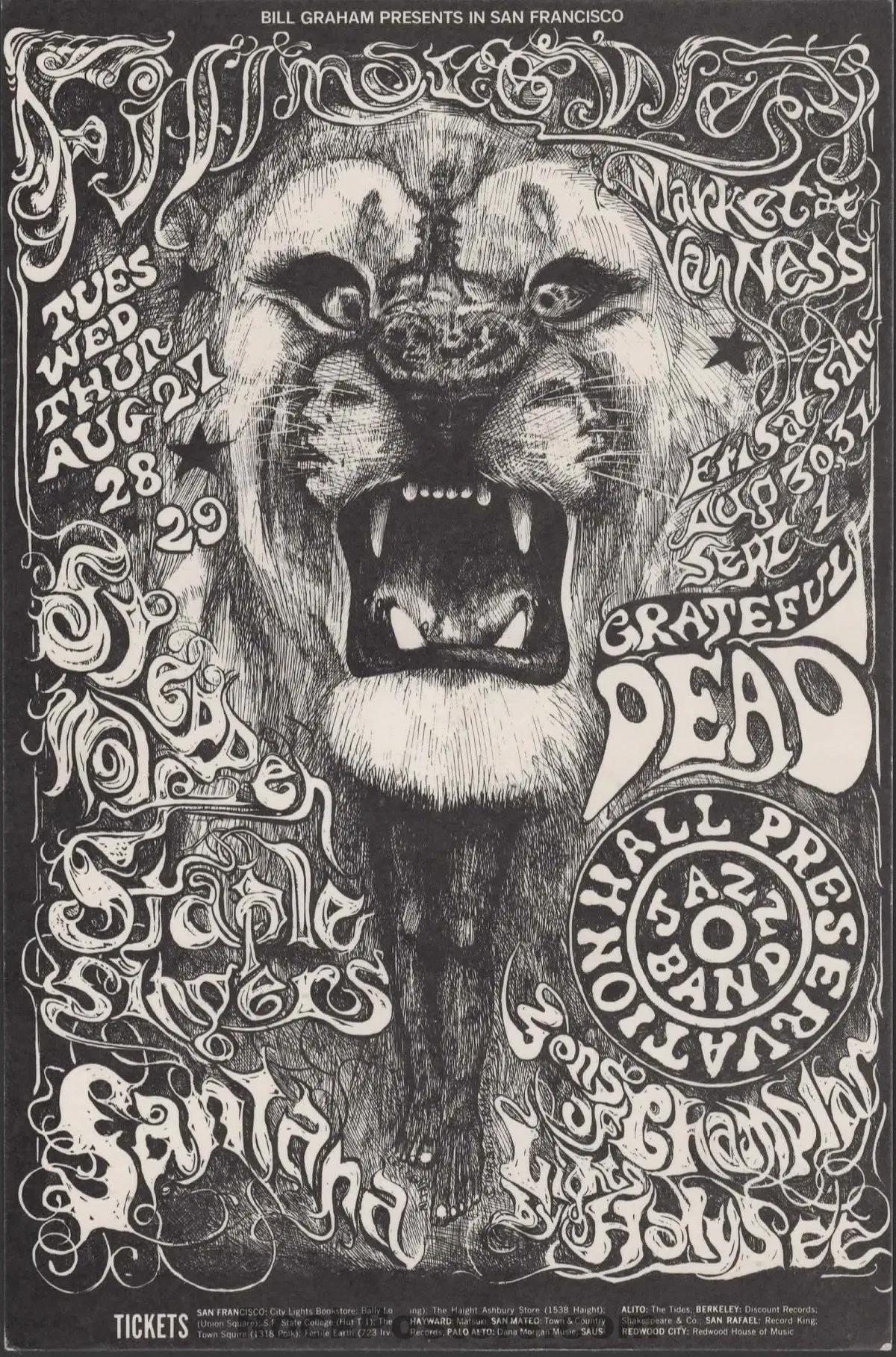 Auction - Bg-134 - Grateful Dead/Santana - Lee Conklin - Fillmore West - 1968 Postcard - Excellent 1