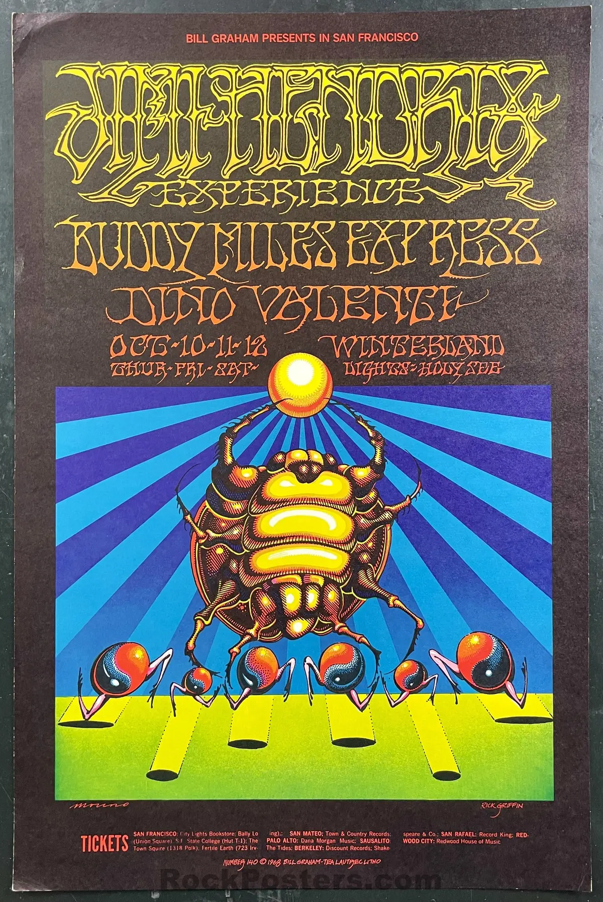 Auction - Bg-140 - Jimi Hendrix Experience - 1968 Poster - Winterland - Excellent 1