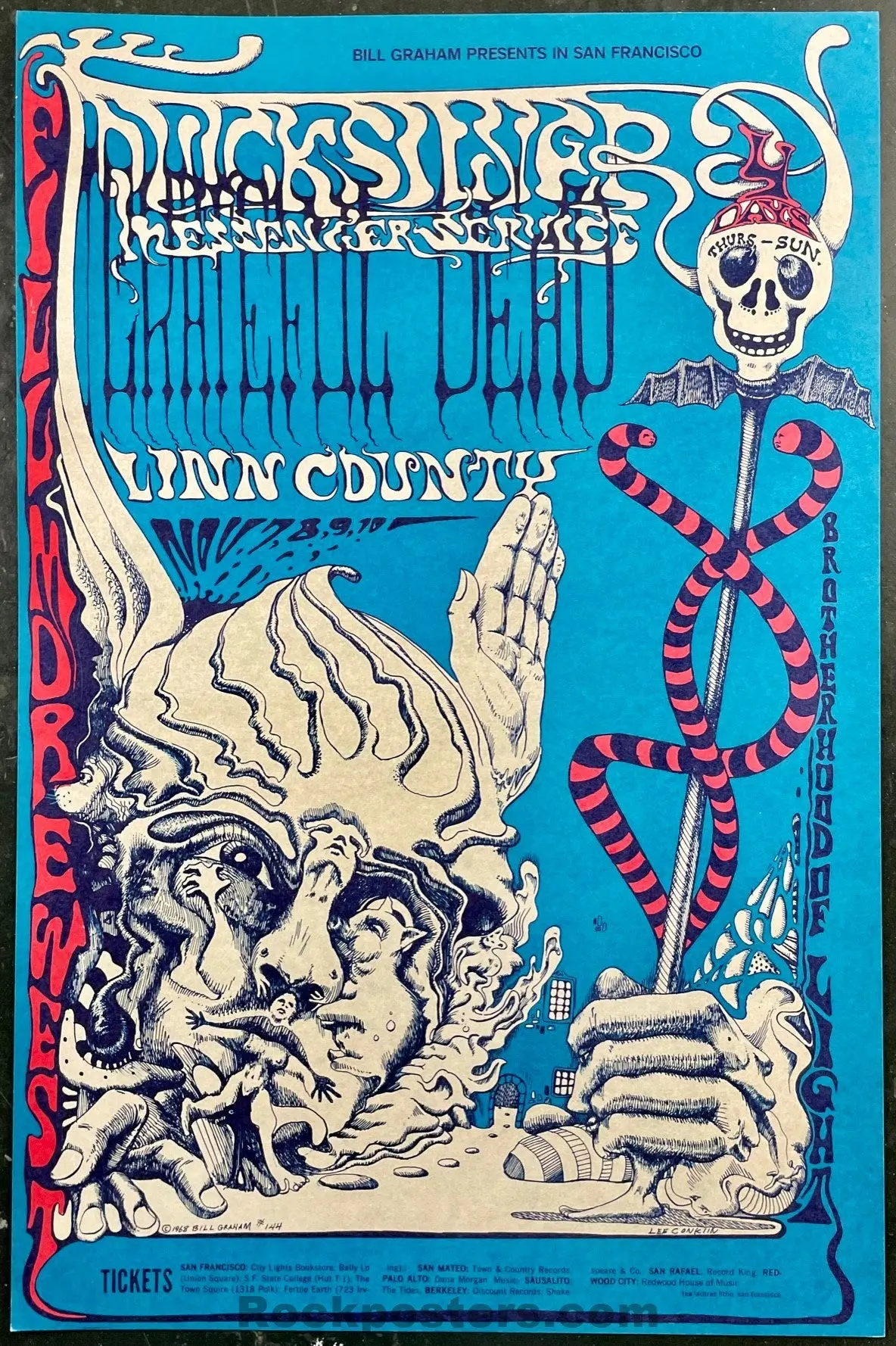 Auction - Bg-144 - Grateful Dead - Lee Conklin - 1968 Poster - Fillmore West - Near Mint 1