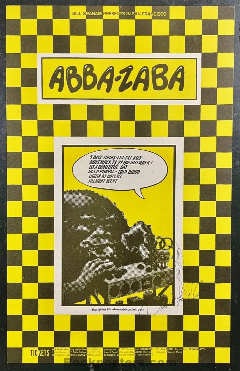 Auction - Bg-147 - Abba Zabba - Performer & Kelley Signed - 1968  Poster - Fillmore West - Near Mint Minus 1