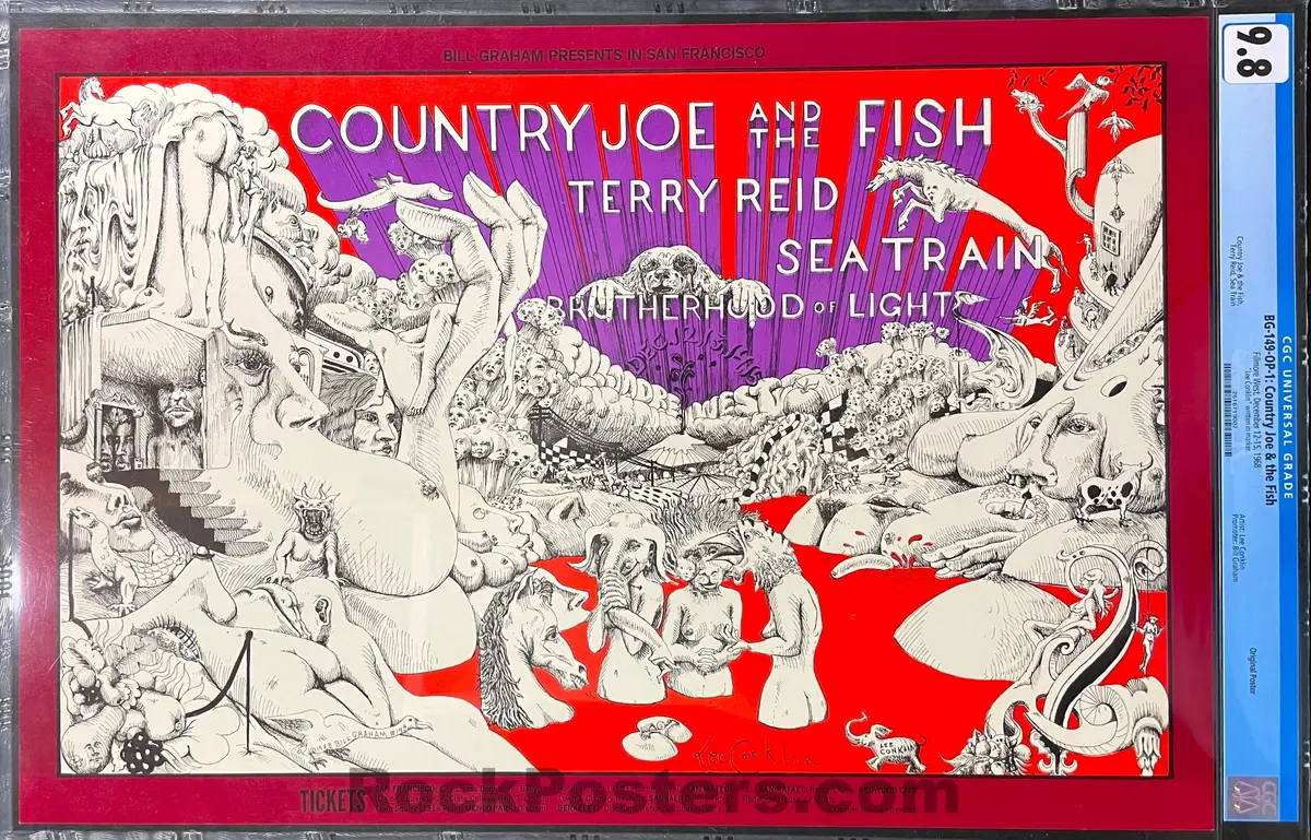Auction - Bg-149 - Country Joe & The Fish - Lee Conklin Signed - 1968 Poster - Fillmore West - Cgc Graded 9.8 1
