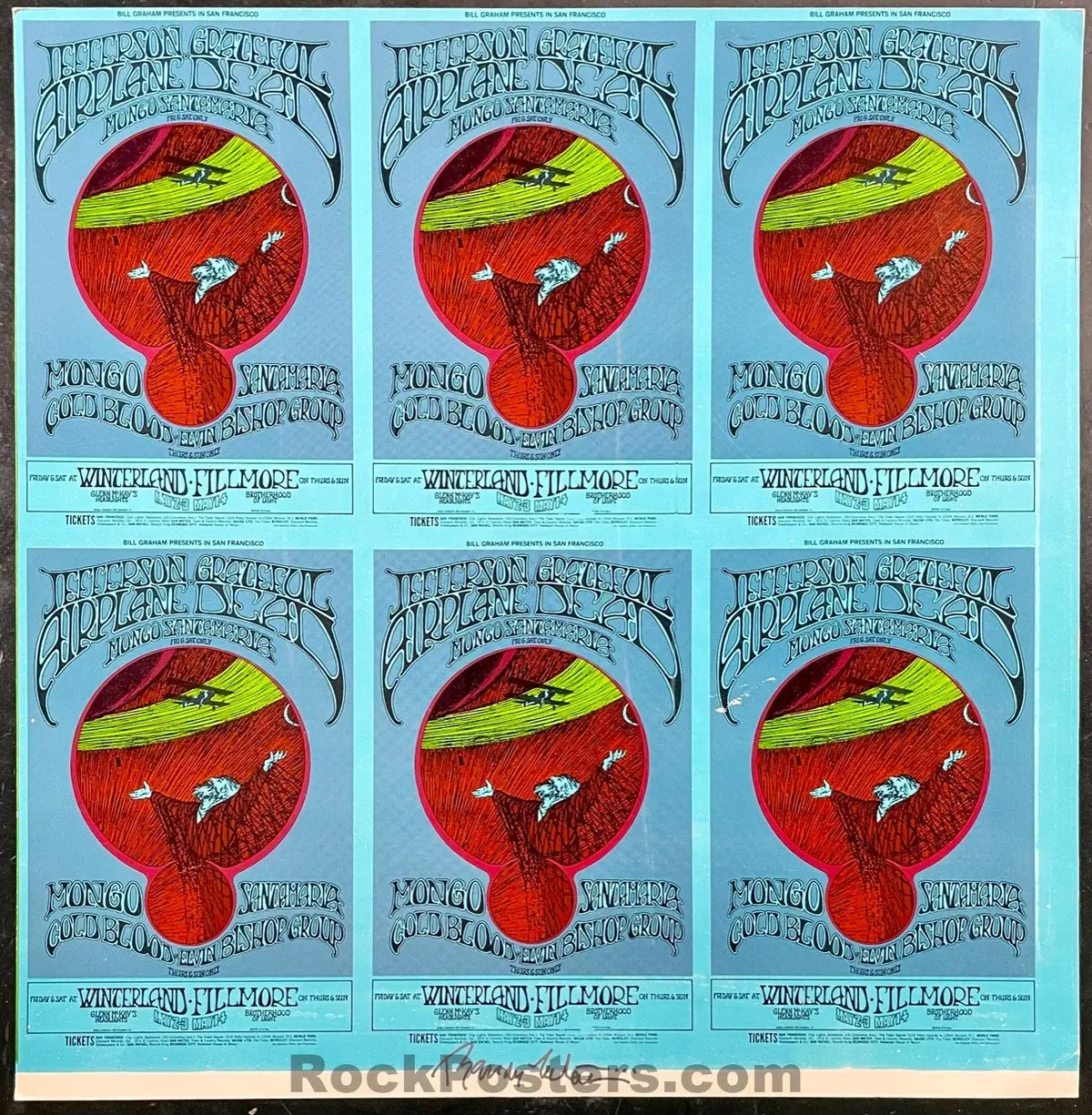 Auction - Bg-171 - Grateful Dead - Jefferson Airplane - Randy Tuten Signed - Winterland/Fillmore West - 1969 Uncut Postcards - Excellent 1