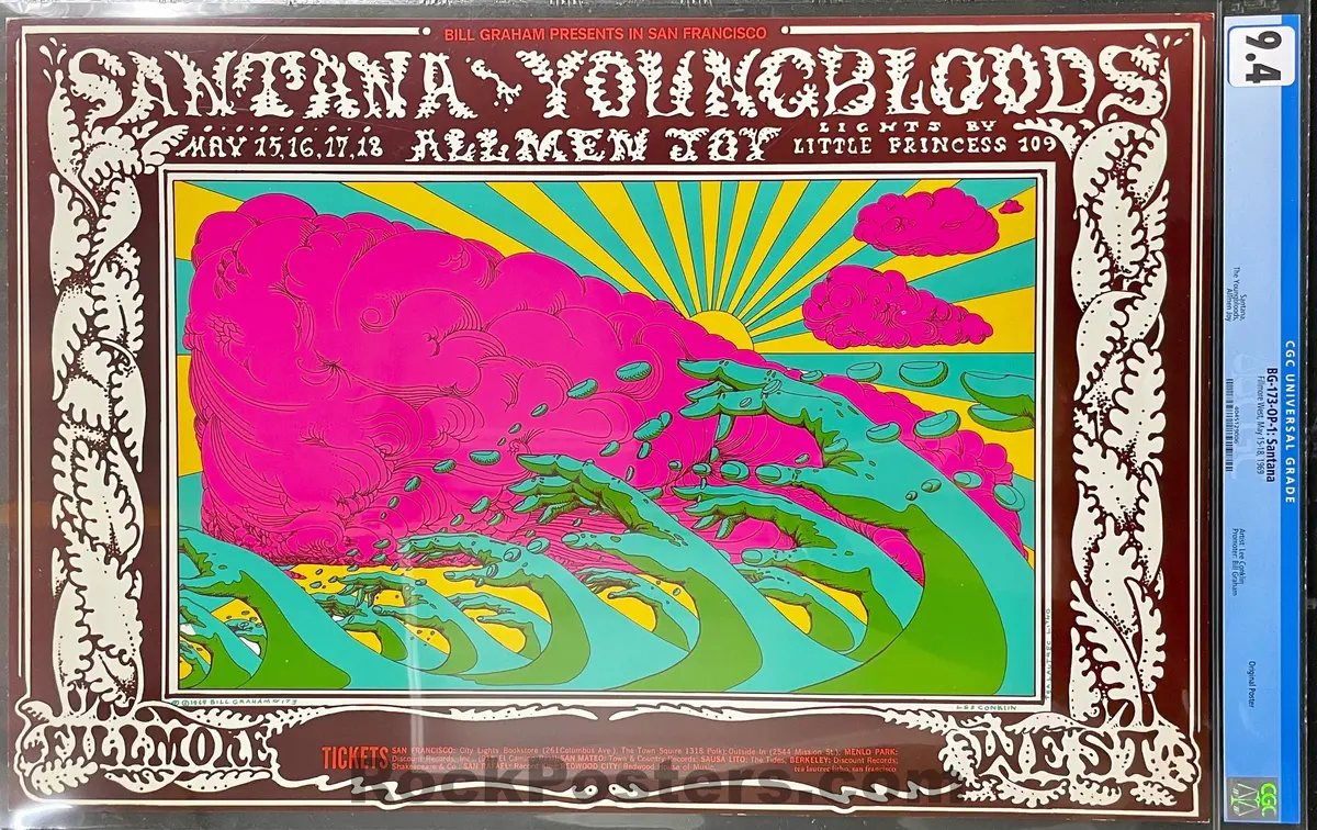 Auction - Bg-173 - Santana Youngbloods - 1969 Poster - Fillmore West  - Cgc Graded 9.4 1