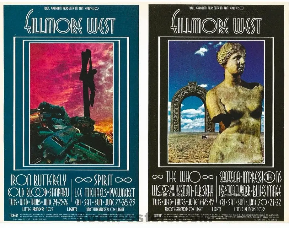 Auction - Bg-178/Bg-179 - The Who/Iron Butterfly - David Singer - Double Uncut - 1969 Postcards - Fillmore West - Near Mint 1