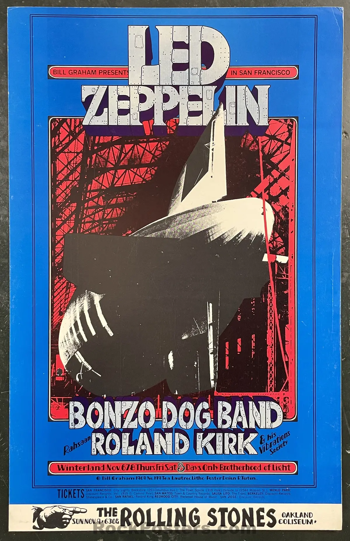 Auction - Bg-199 - Led Zeppelin - Randy Tuten - Winterland - 1969 Poster - Near Mint Minus 1