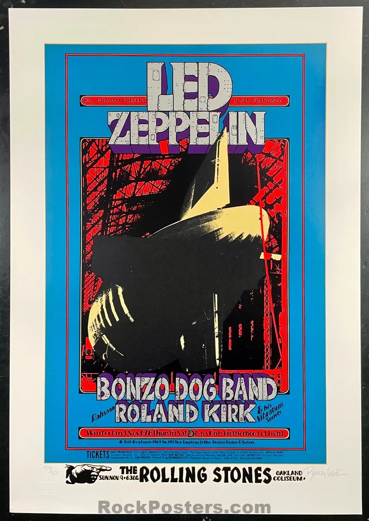 Auction - Bg-199 - Led Zeppelin - Randy Tuten Signed - Serigraph Poster - Winterland - Near Mint 1