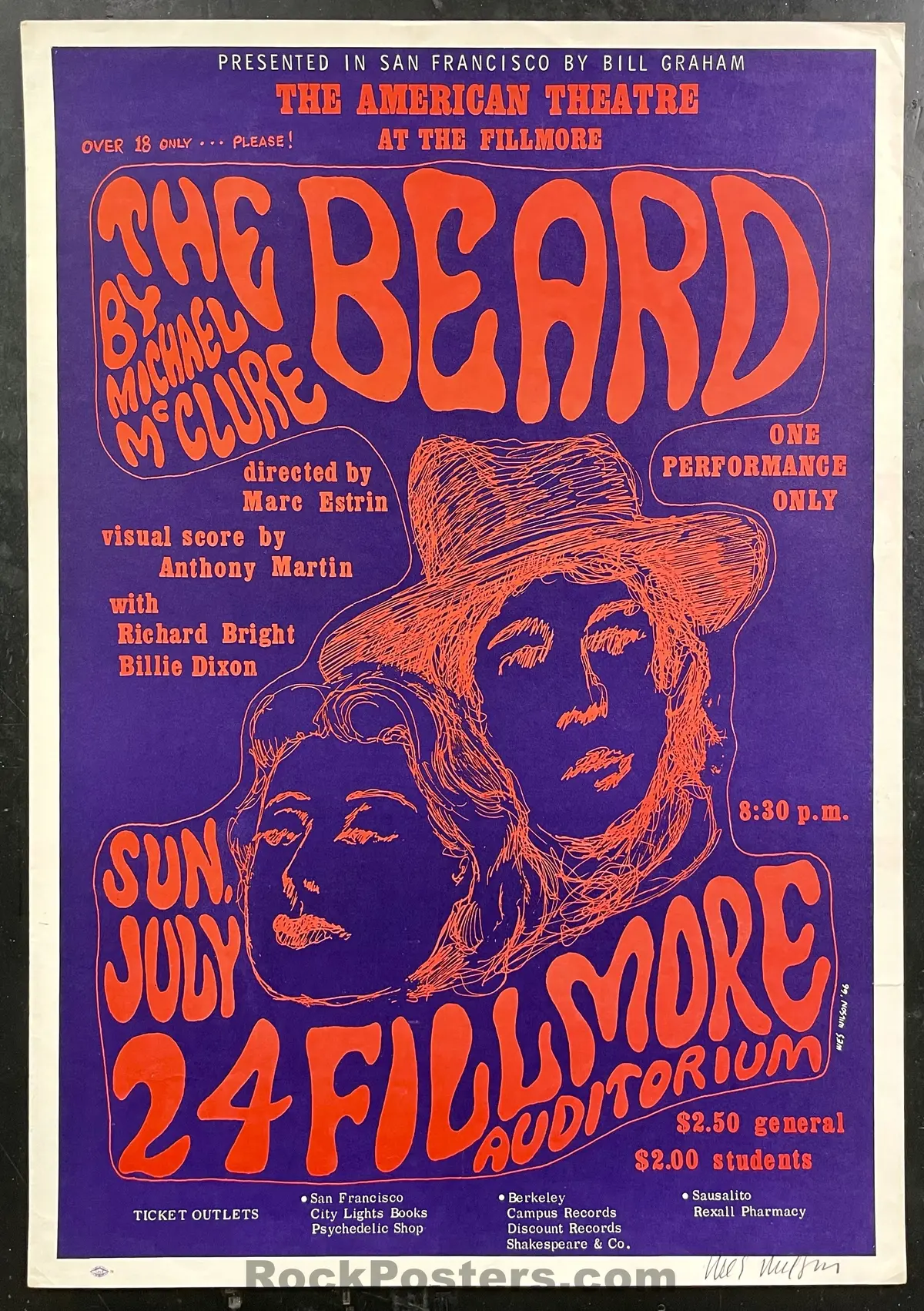 Auction -  Bg-19 - The Beard - Wes Wilson Signed - 1966 Poster - Fillmore Auditorium - Excellent 1