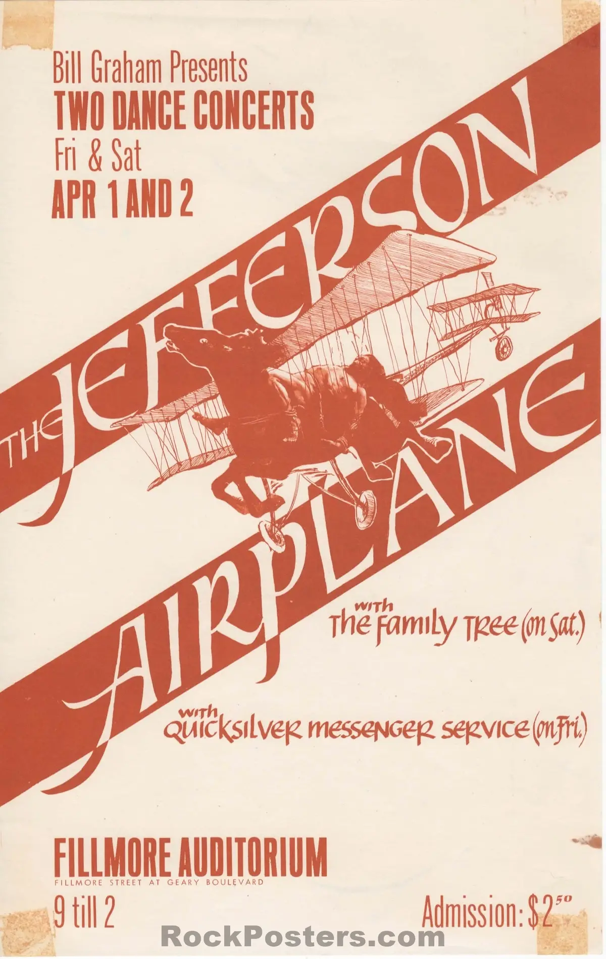 Auction - Bg-1A - Jefferson Airplane - Quicksilver Messenger - Peter Bailey - 1966 Handbill - Fillmore Auditorium - Excellent 1