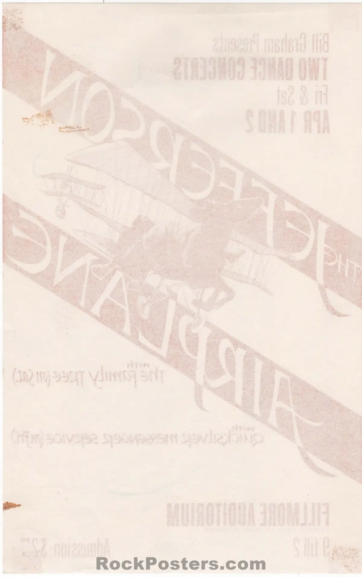 Auction - Bg-1A - Jefferson Airplane - Quicksilver Messenger - Peter Bailey - 1966 Handbill - Fillmore Auditorium - Excellent 2