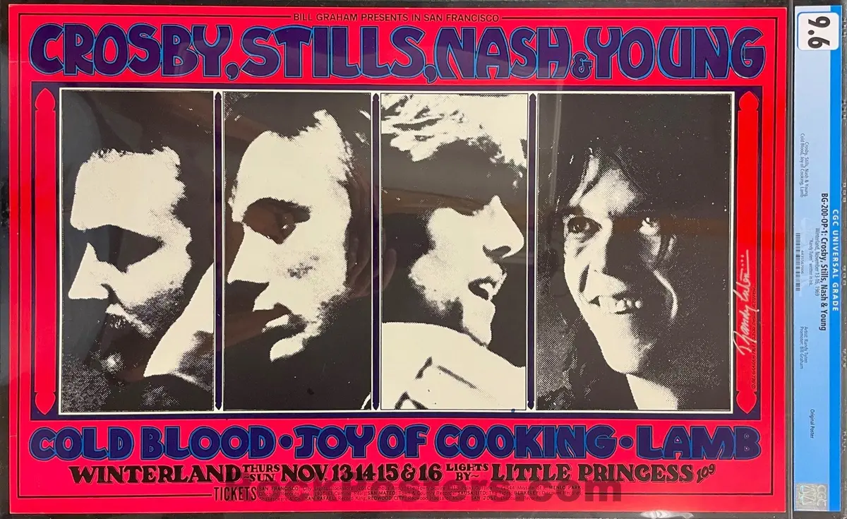 Auction -  Bg-200 - Crosby, Stills, Nash & Young - Randy Tuten Signed - 1969 Poster - Winterland - Cgc Graded 9.6 1