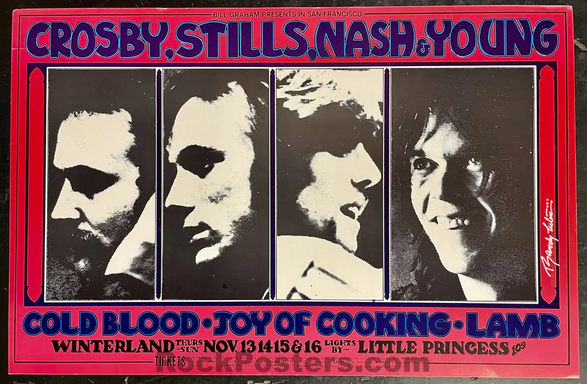 Auction - Bg-200 - Crosby, Stills, Nash, & Young - Randy Tuten Signed - 1969 Poster - Winterland - Excellent 1