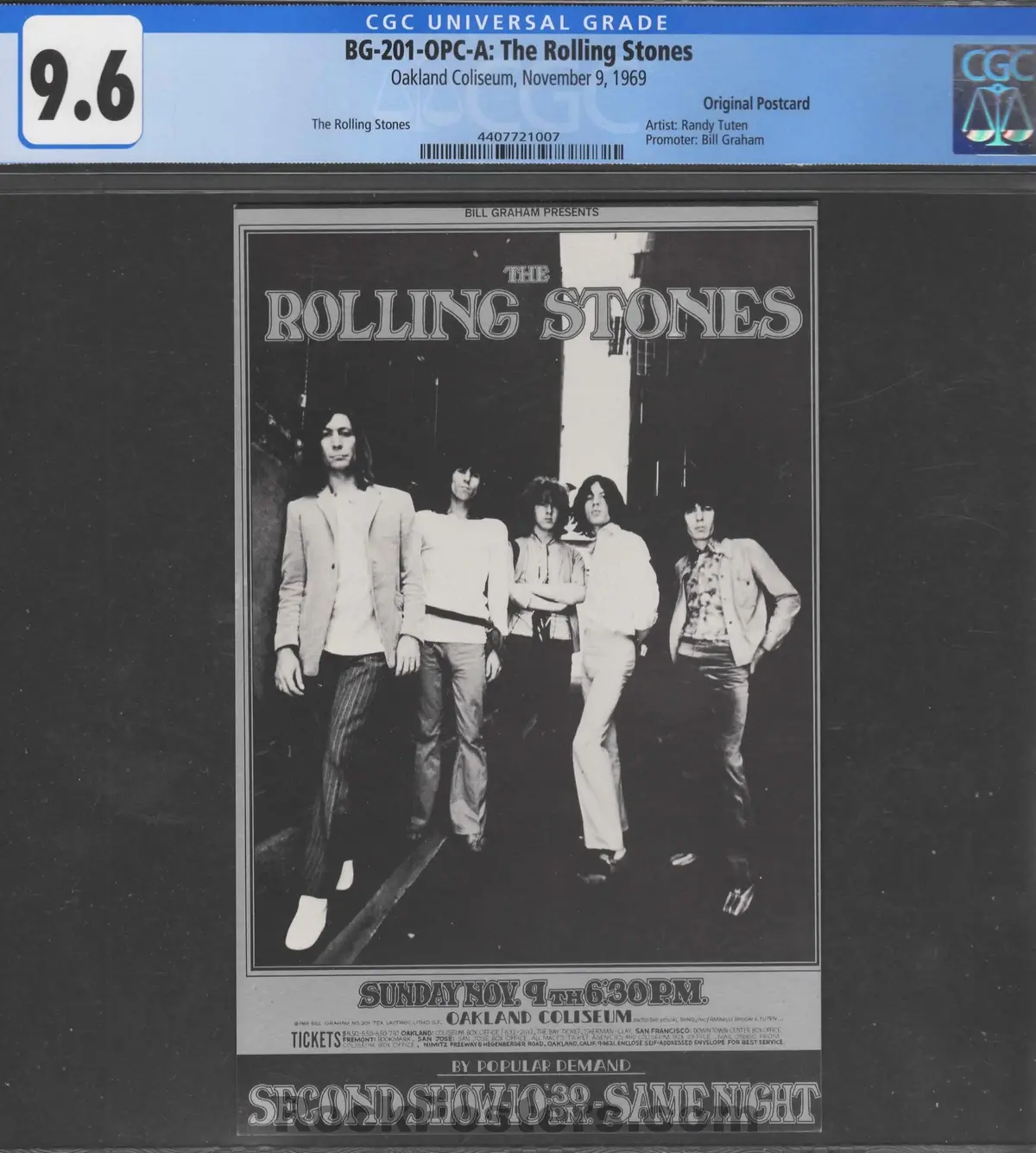 Auction - Bg-201-Opc-A - Rolling Stones - Oakland Coliseum - 1969 Postcard - Cgc Graded 9.6 1