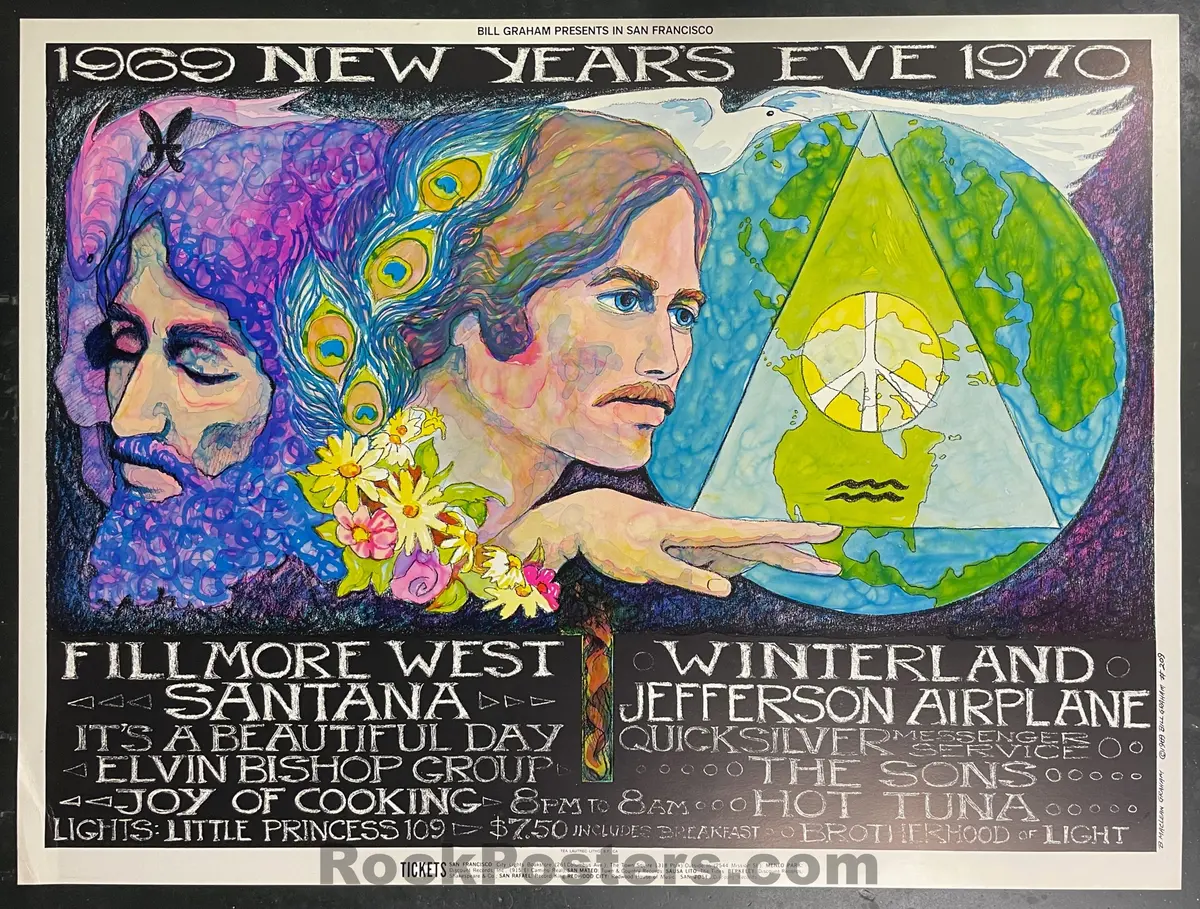 Auction - Bg-209 - Santana Jefferson Airplane - New Years 1969 - Bonnie Maclean Poster - Fillmore West - Excellent 1