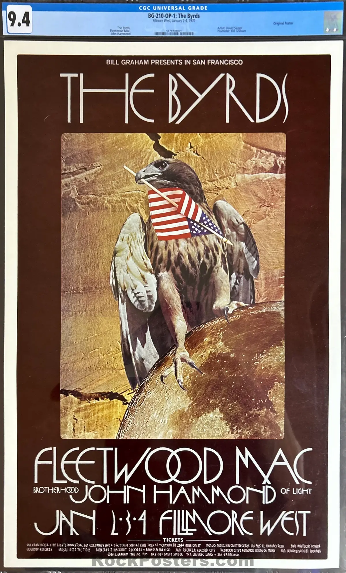 Auction - Bg-210 - The Byrds - Fleetwood Mac - David Singer - 1970 Poster - Fillmore West - Cgc Graded 9.4 1
