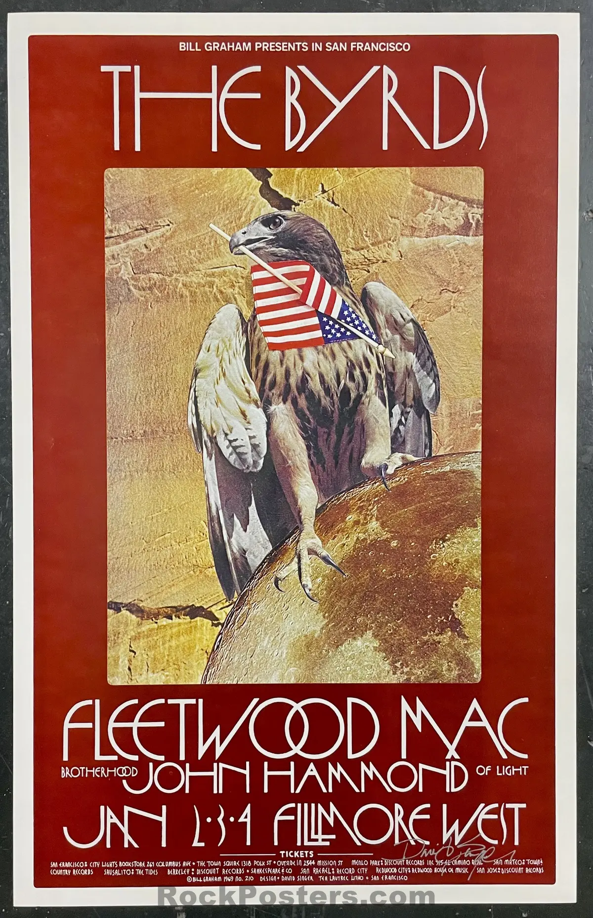 Auction - Bg-210 - The Byrds - David Singer Signed - 1970 Poster - Fillmore West -  Near Mint 1