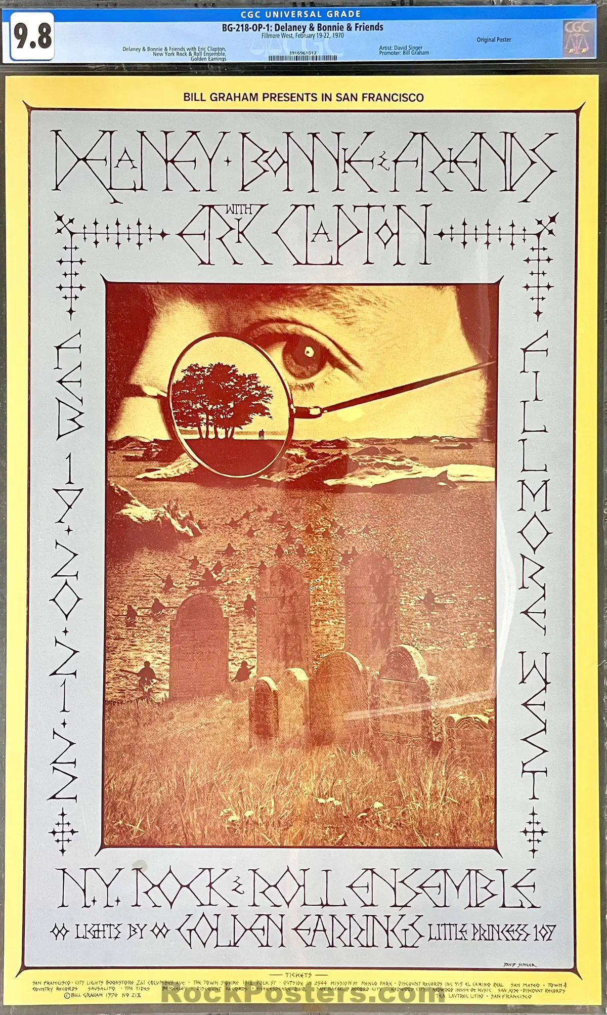 Auction - Bg-218 - Delaney And Bonnie - Eric Clapton - 1970 Poster - Fillmore West - Cgc Graded 9.8 1