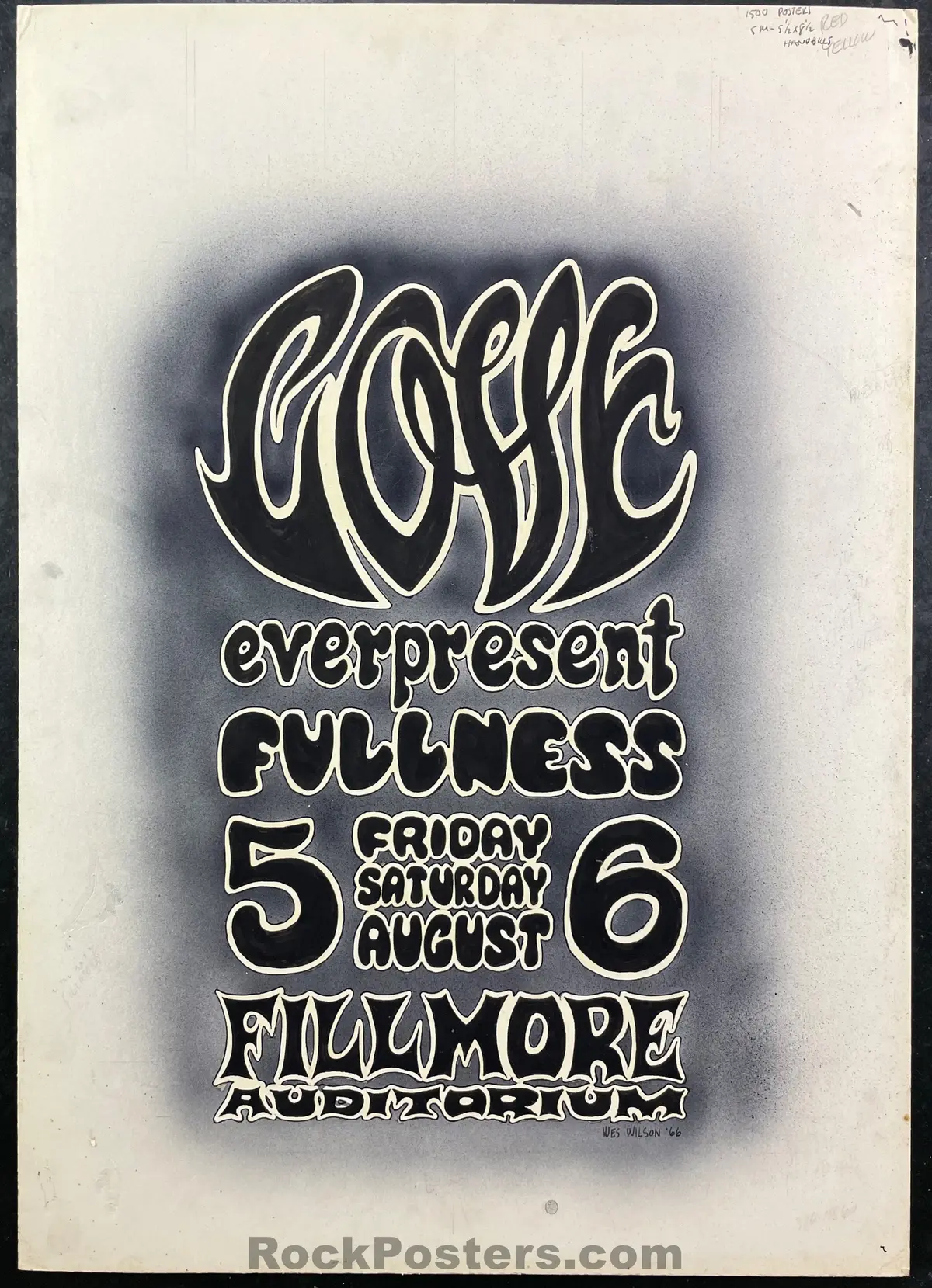 Bg-21 - Original Poster Art - Wes Wilson - 1966 Ink On Poster Board - W/ Artist Notes  - Fillmore Auditorium - Excellent 1