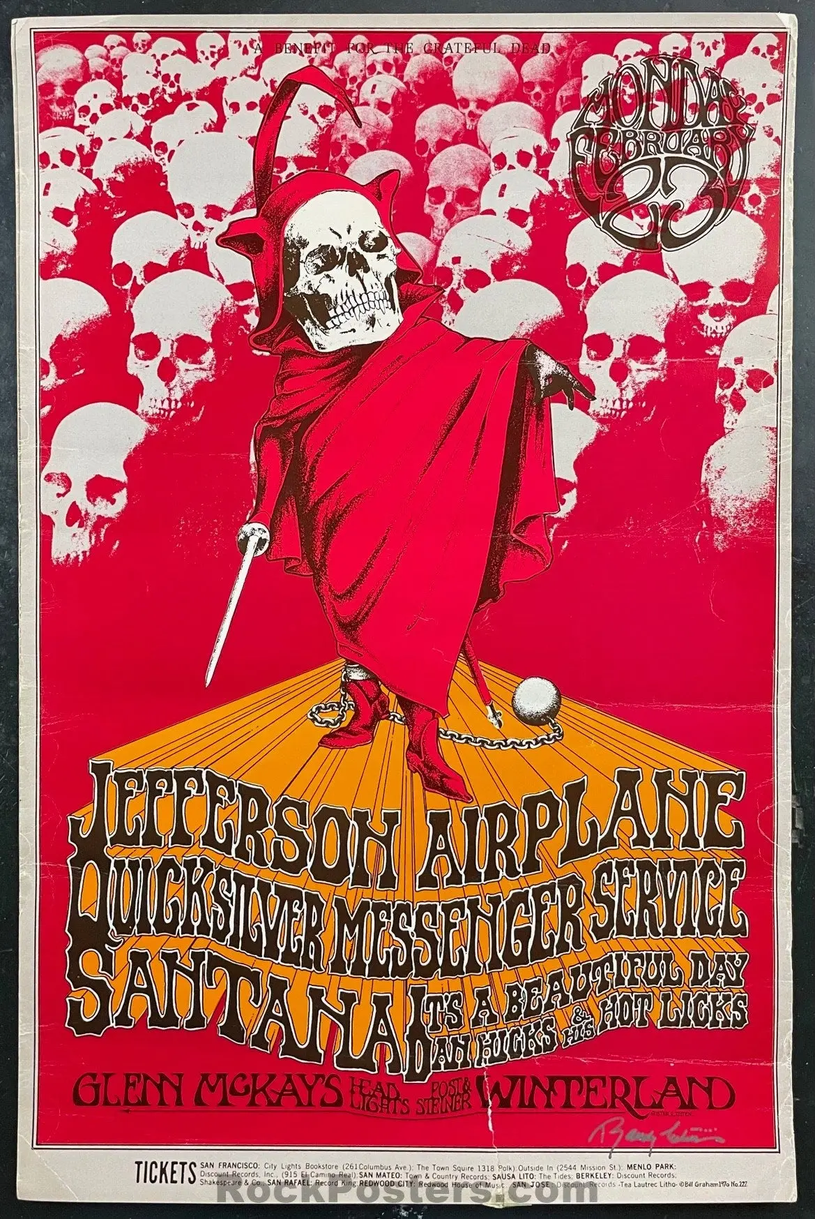 Auction - Bg-222 - Jefferson Airplane - Grateful Dead Benefit - Randy Tuten Signed - 1970  Poster - Rough 1