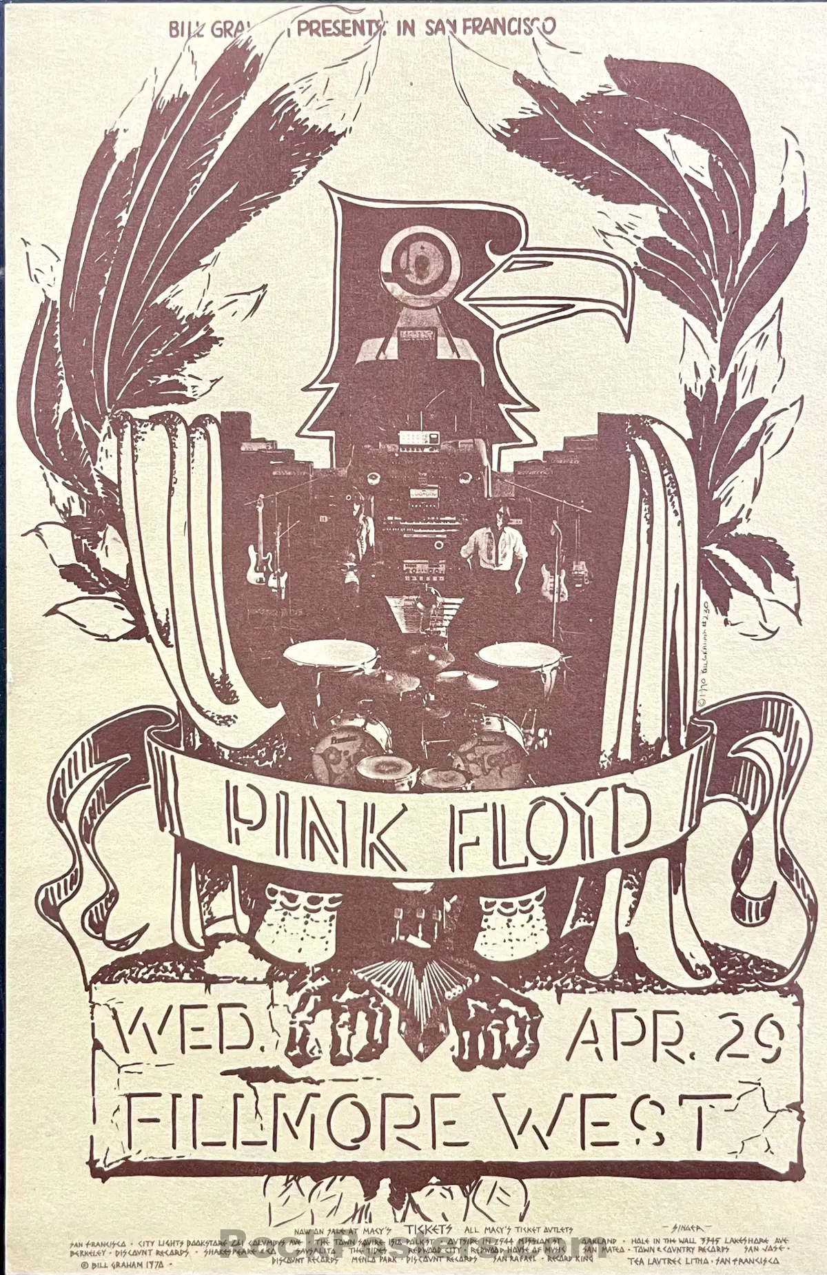 Auction - Bg-230 - Pink Floyd - 1970 Postcard - Fillmore West - Near Mint Minus 1