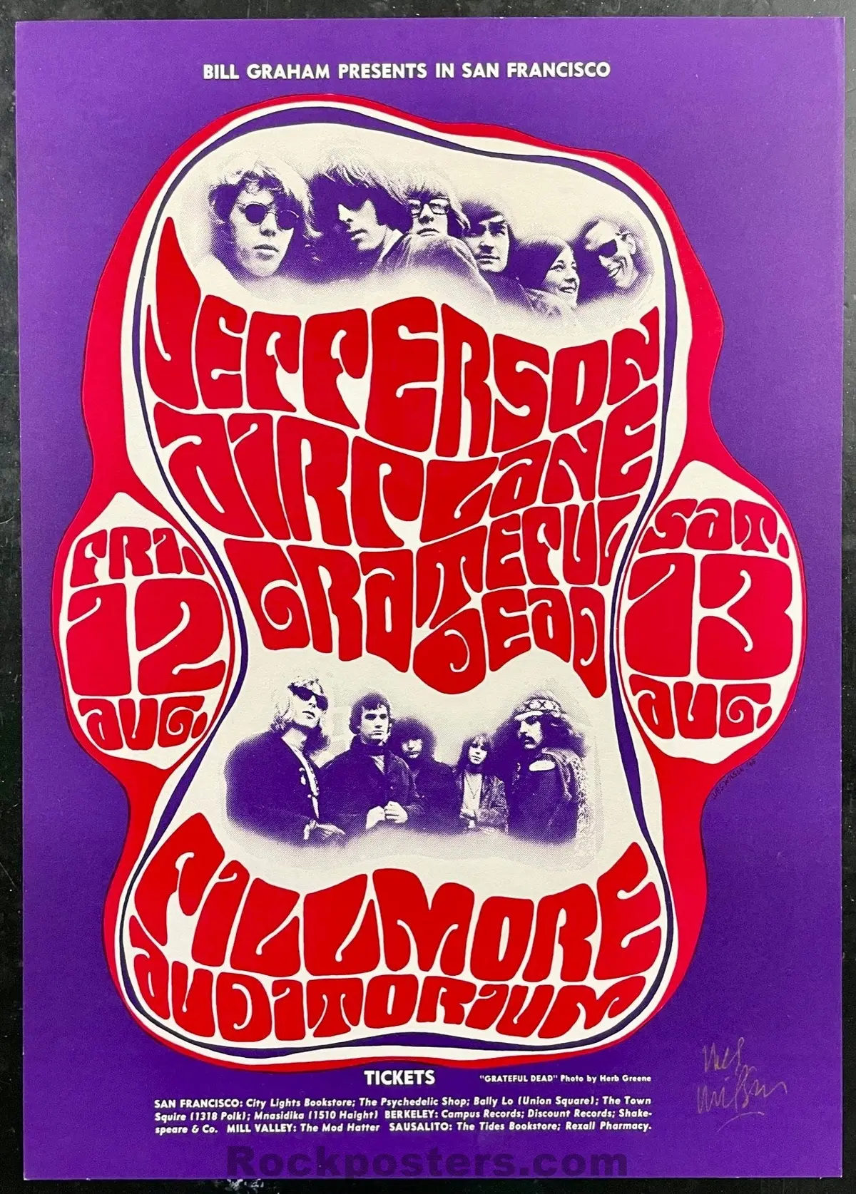 Auction - Bg-23 - Grateful Dead - Jefferson Airplane - Wes Wilson Signed - 1966 Poster - Fillmore Auditorium - Near Mint 1