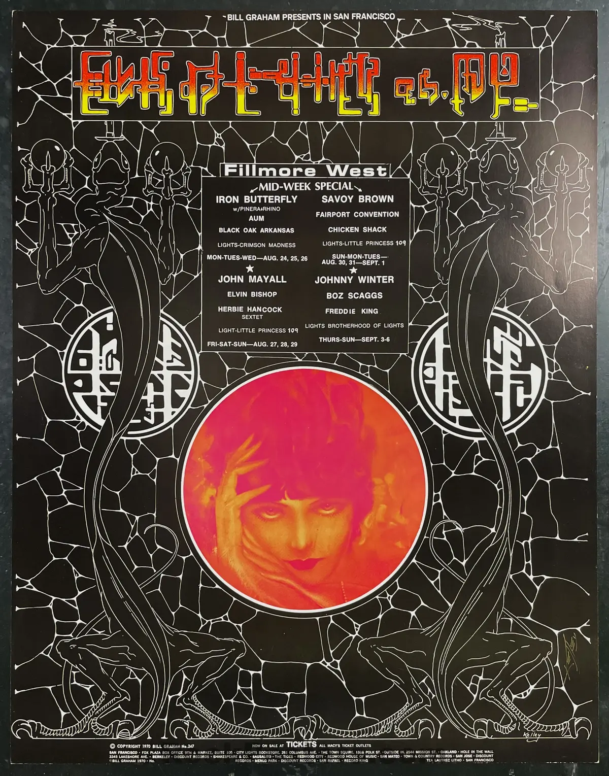 Auction -  Bg-247 - Johnny Winter - Herbie Hancock - Alton Kelley Signed - 1970 Poster - Fillmore West - Near Mint 1