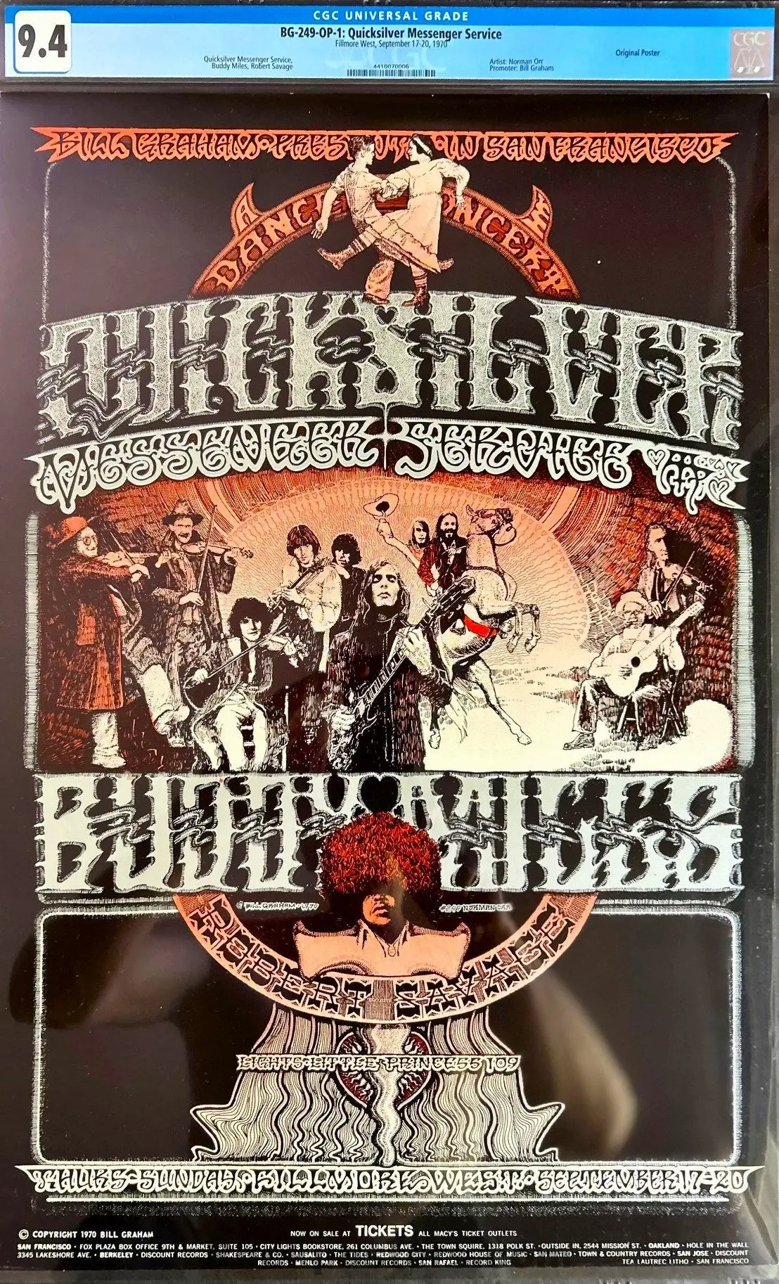 Auction - Bg-249 - Quicksilver Messenger - Norman Orr  - 1970 Poster - Fillmore West - Cgc Graded 9.4 1