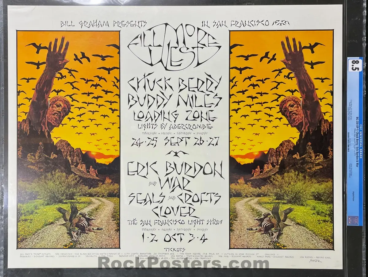 Auction - Bg-250 - Chuck Berry Buddy Miles - 1970 Poster - Fillmore West - Cgc Graded 8.5 1