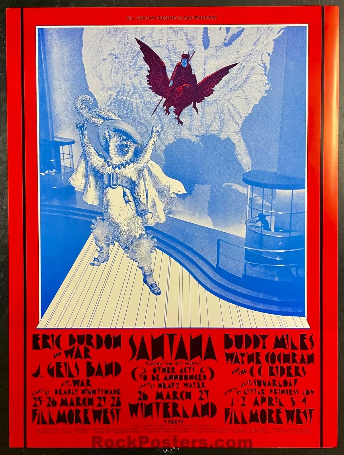 Bg-275 - Santana - David Singer - 1971 Concert Poster - Winterland & Fillmore West - Near Mint Minus 1