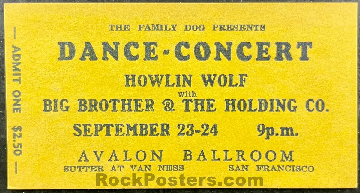Auction - Fd-27 - Big Brother Janis - Howlin' Wolf - 1966 Unused Ticket - Near Mint 1