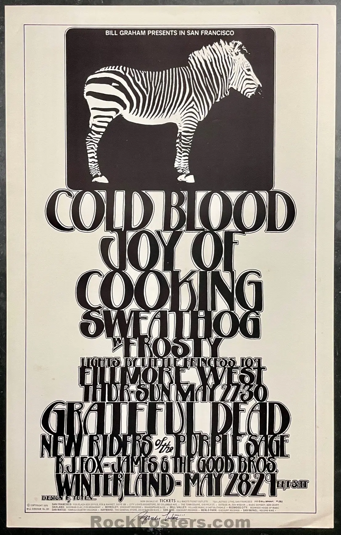 Auction - Bg-282 - Grateful Dead - "Zebra" - Randy Tuten Signed - 1971 Poster - Winterland - Excellent 1
