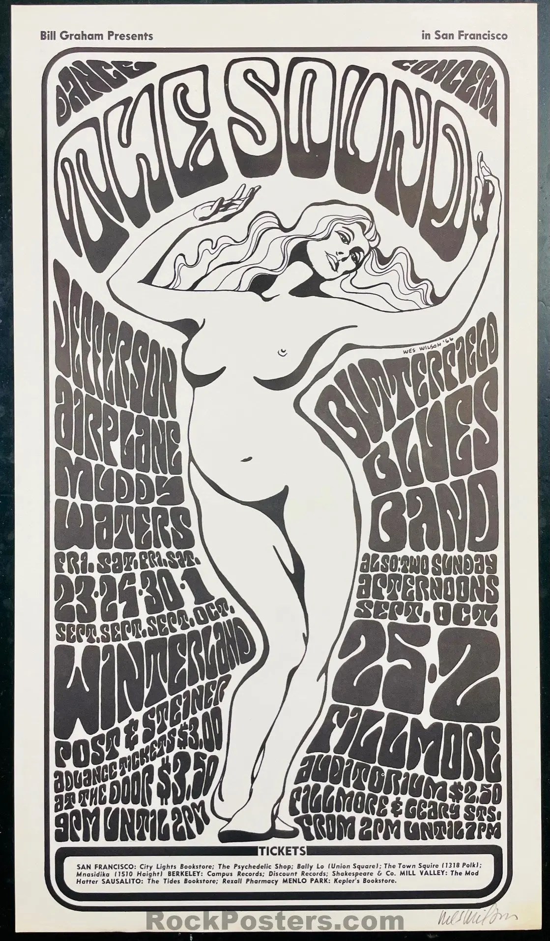 Auction - Bg-29 - The Sound - Jefferson Airplane - Wes Wilson Signed - 1966 Poster - Fillmore Auditorium - Near Mint 1