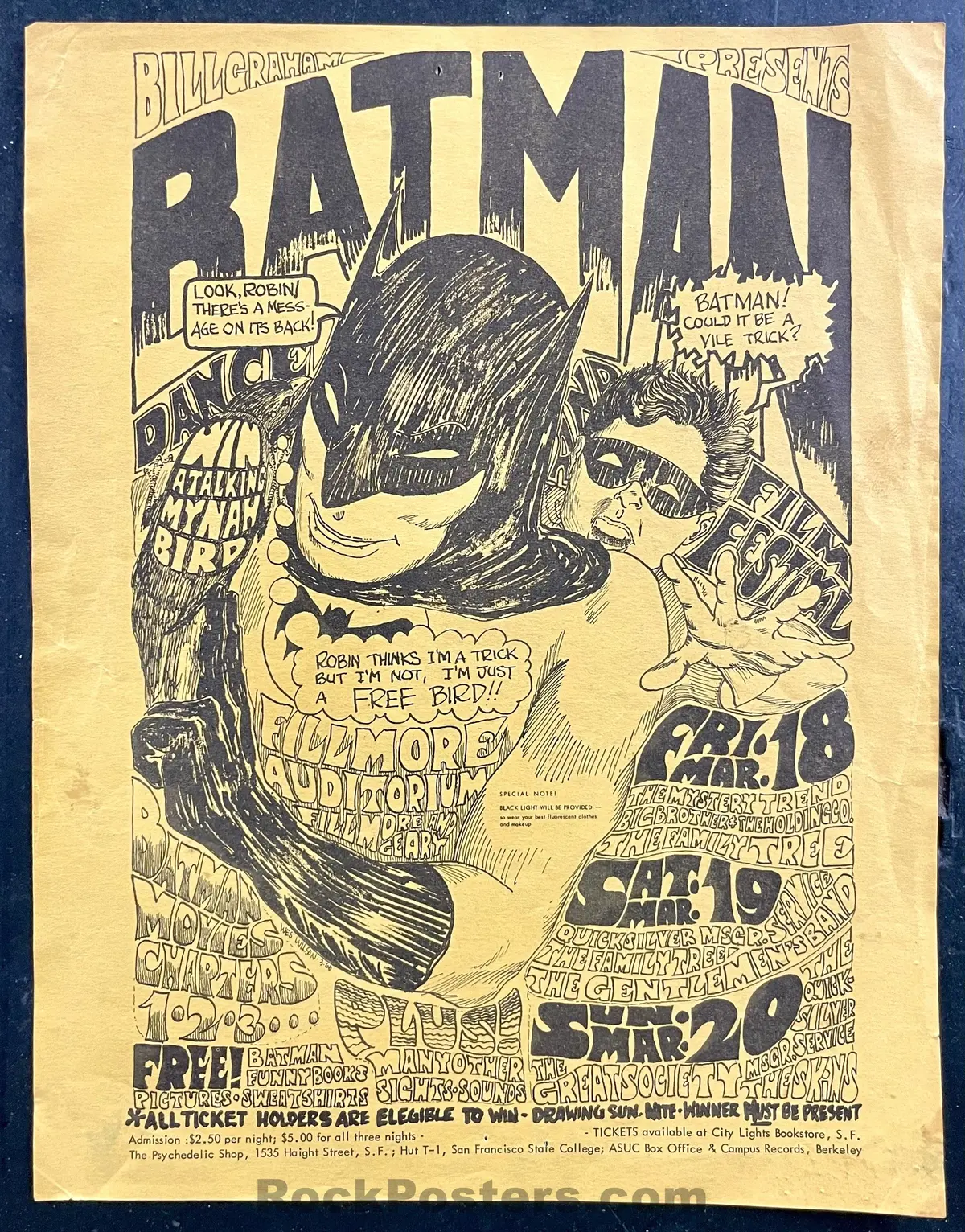 Auction - Bg-2 - Batman - Wes Wilson - 1966 Handbill - Fillmore Auditorium - Excellent 1